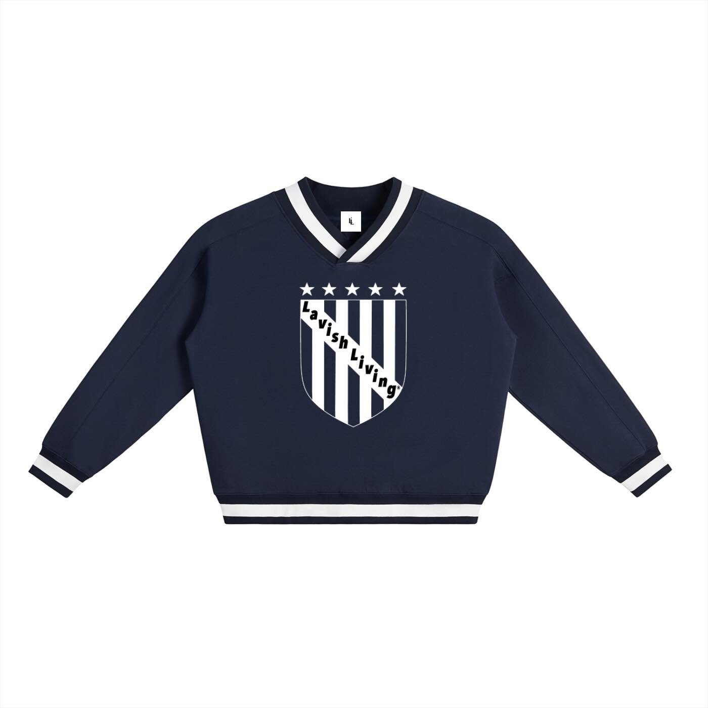 Lavish V-Neck Boxy Sweater 🛡️⭐
Boxy fit. Varsity striping. The shield up front.
Navy or black, for him, for her, for everybody.
Live now at lavishlivingclothing.com (link in bio) 🔗

Live Lavish. Dress Lavish. ✨

A new look on an original logo. 

#L