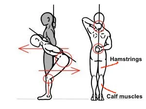 Hip hinge. Straight back and bend at the hips. A slight bend in the knees is OK for very tight hamstrings, aim to get the legs as straight as possible. Image credit to: http://iiplab.com/the-iip-blog/