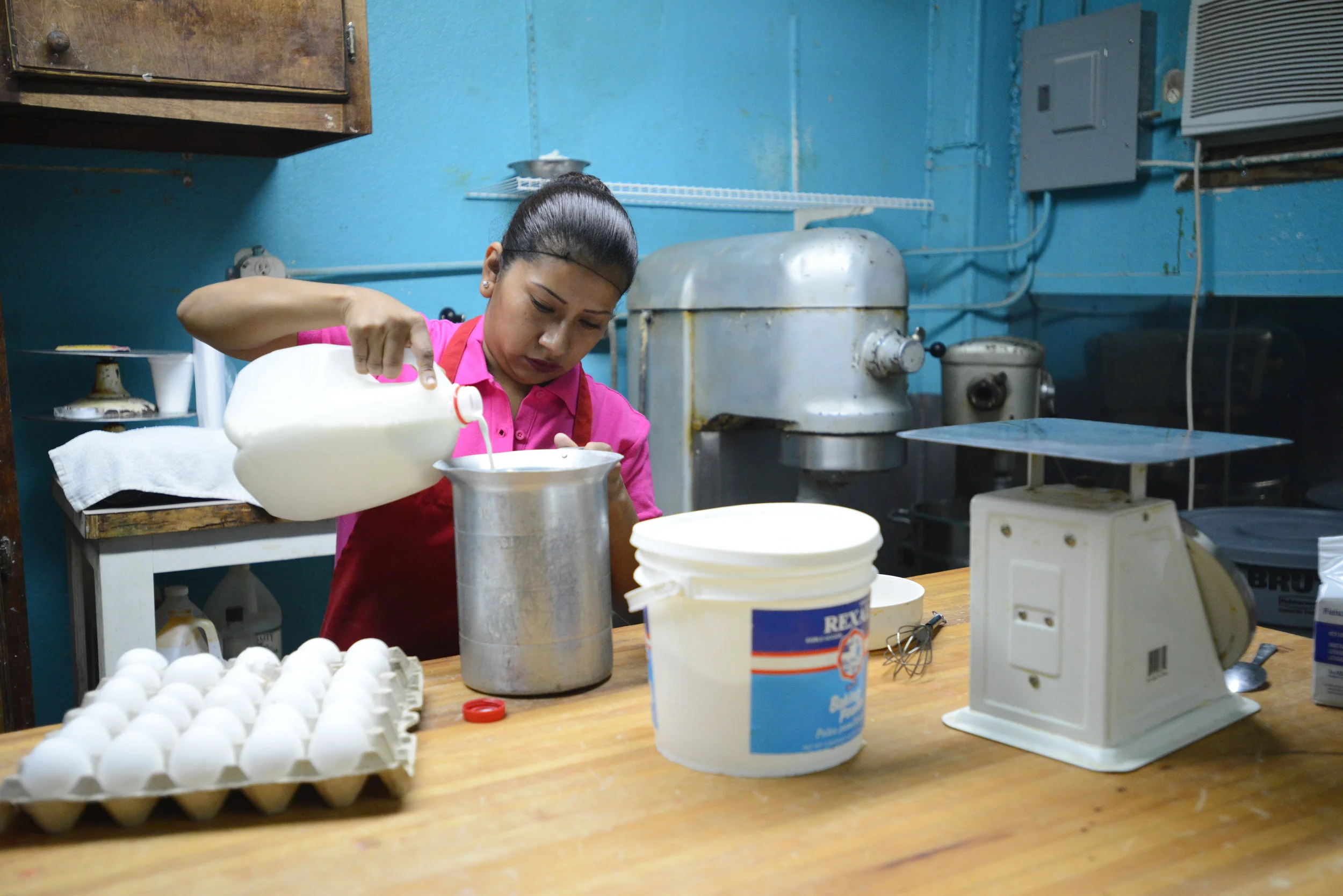 Lulu De La Garza prepares the ingredients to make pan dulce at her bakery in Clute on Tuesday, Jan. 9, 2017. De La Garza has always had an interest in baking.&nbsp; 