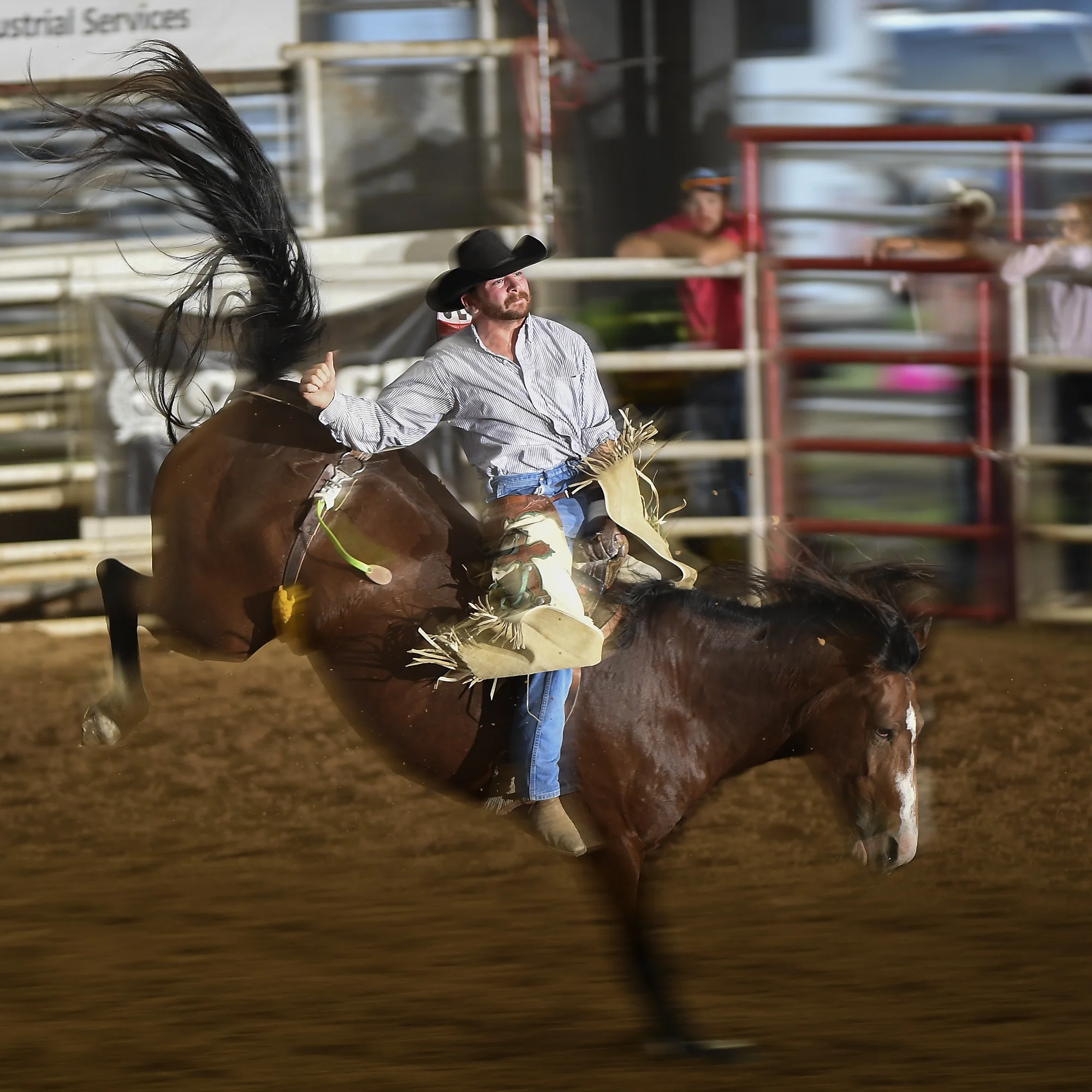  Cody Cabeen holds on to the horse during Cinch Jeans and Shirts Round 3 Bareback Riding event Friday, Oct. 13, 2018, at the Brazoria County Fairgrounds. 