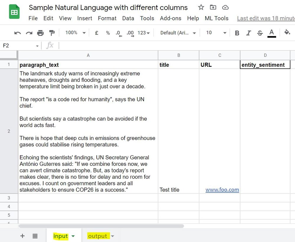 How To Tweak Nl Api Script In Google Sheets To Read Different Columns