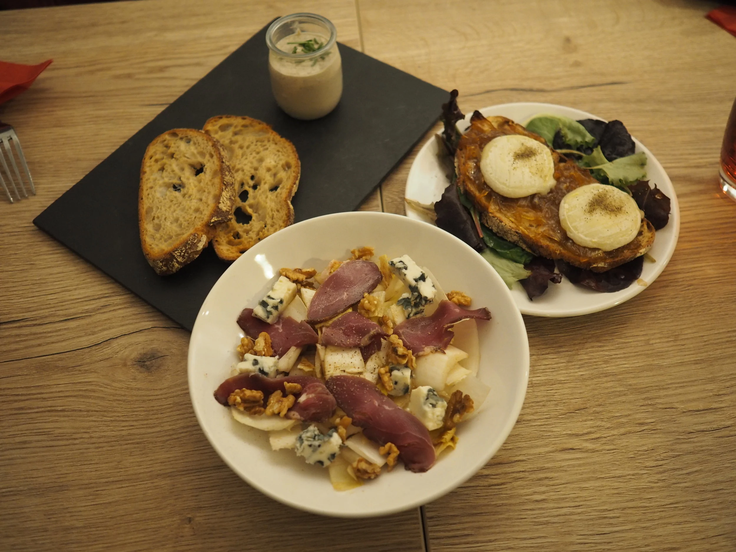 these starters….yum! so, I kinda got addicted to anything pate - like. Maddie ordered that goats cheese & caramelized onion on toast. I hated goats cheese till I tried that starter. I now eat goats cheese. but only in Paris.