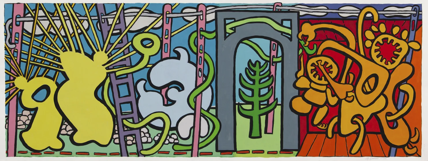 Visitors IV, 36" x 91", gouache, 2011