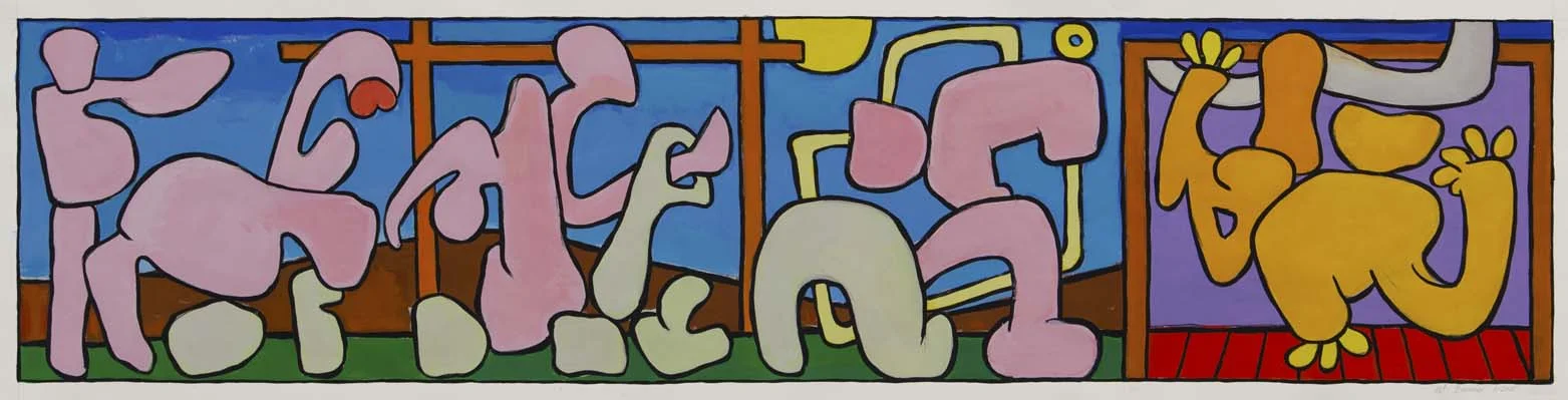 Hobbyhorse Procession I , 16" x 70", gouache, 2015