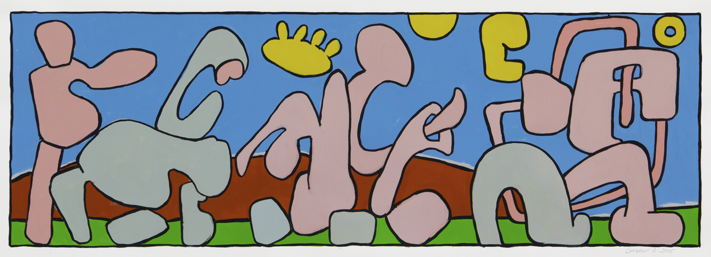    Hobbyhorse Procession II,   13 x 45 in, gouache, 2015 