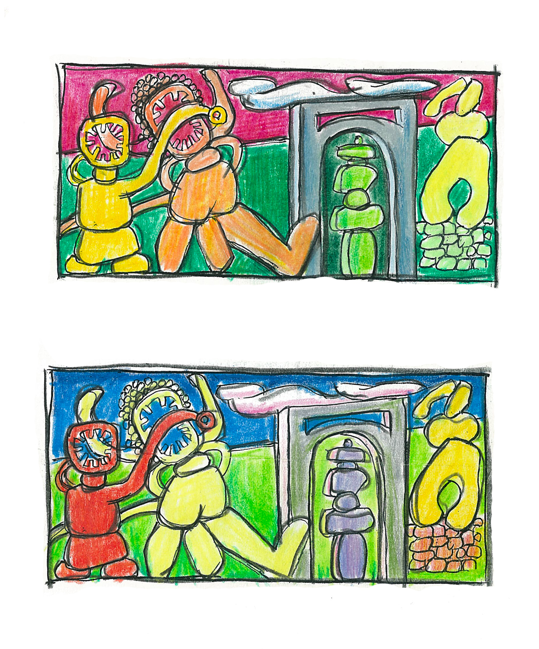 Arch , two studies, colored pencil, 2015