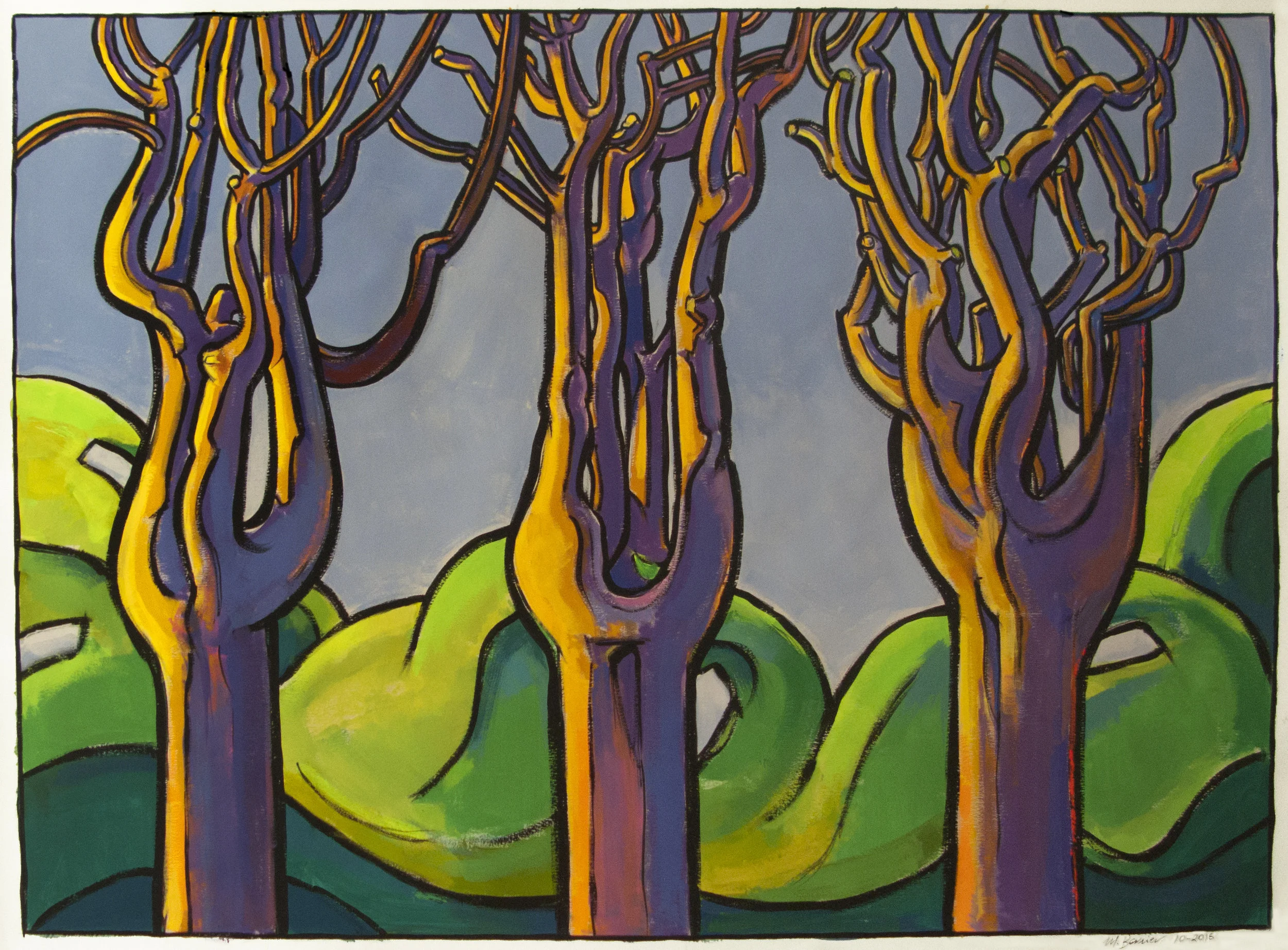 Three Trees , 34 x 47 inches, gouache, 2016