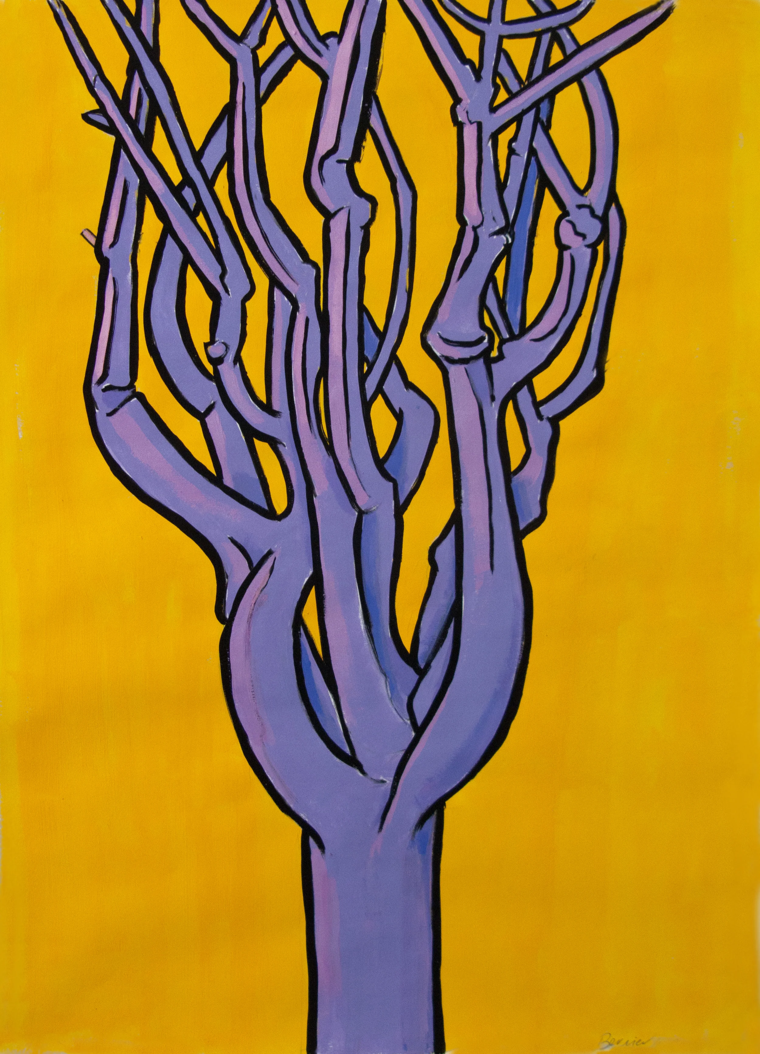 Purple Pine (Orange Background) , 24 x 19 inches, gouache, 2016