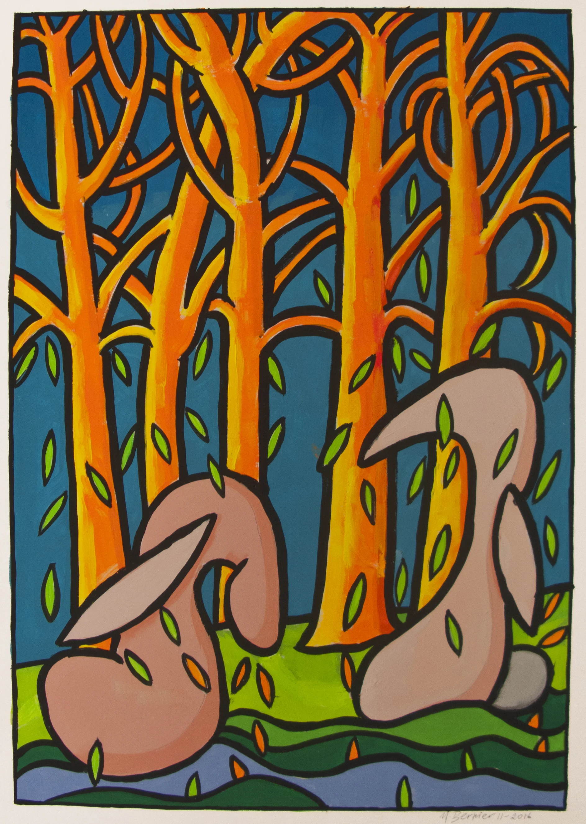 Falling Leaves I, 24 x 18, gouache, 2016