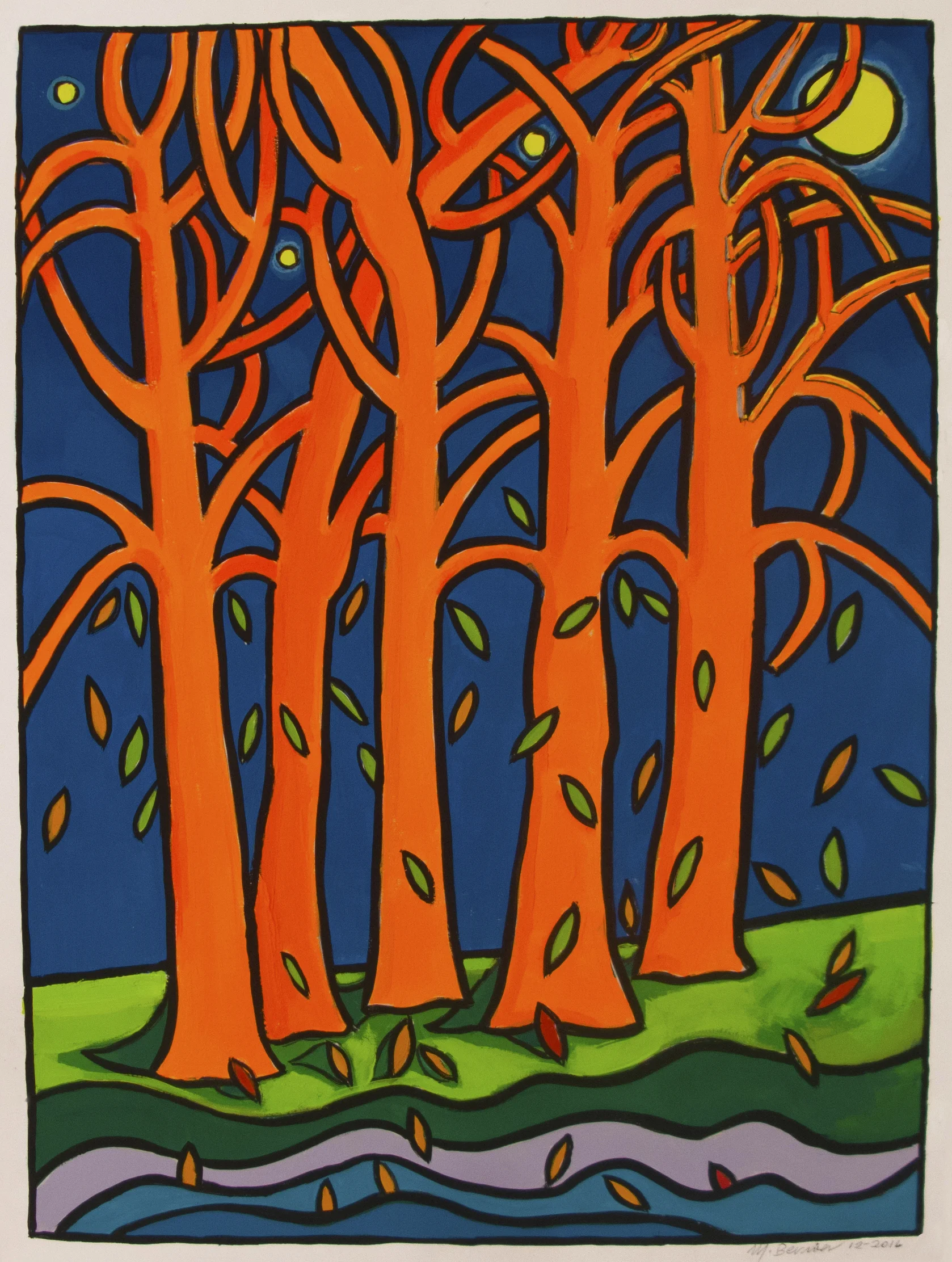 Falling Leaves II, 24 x 18, gouache, 2016