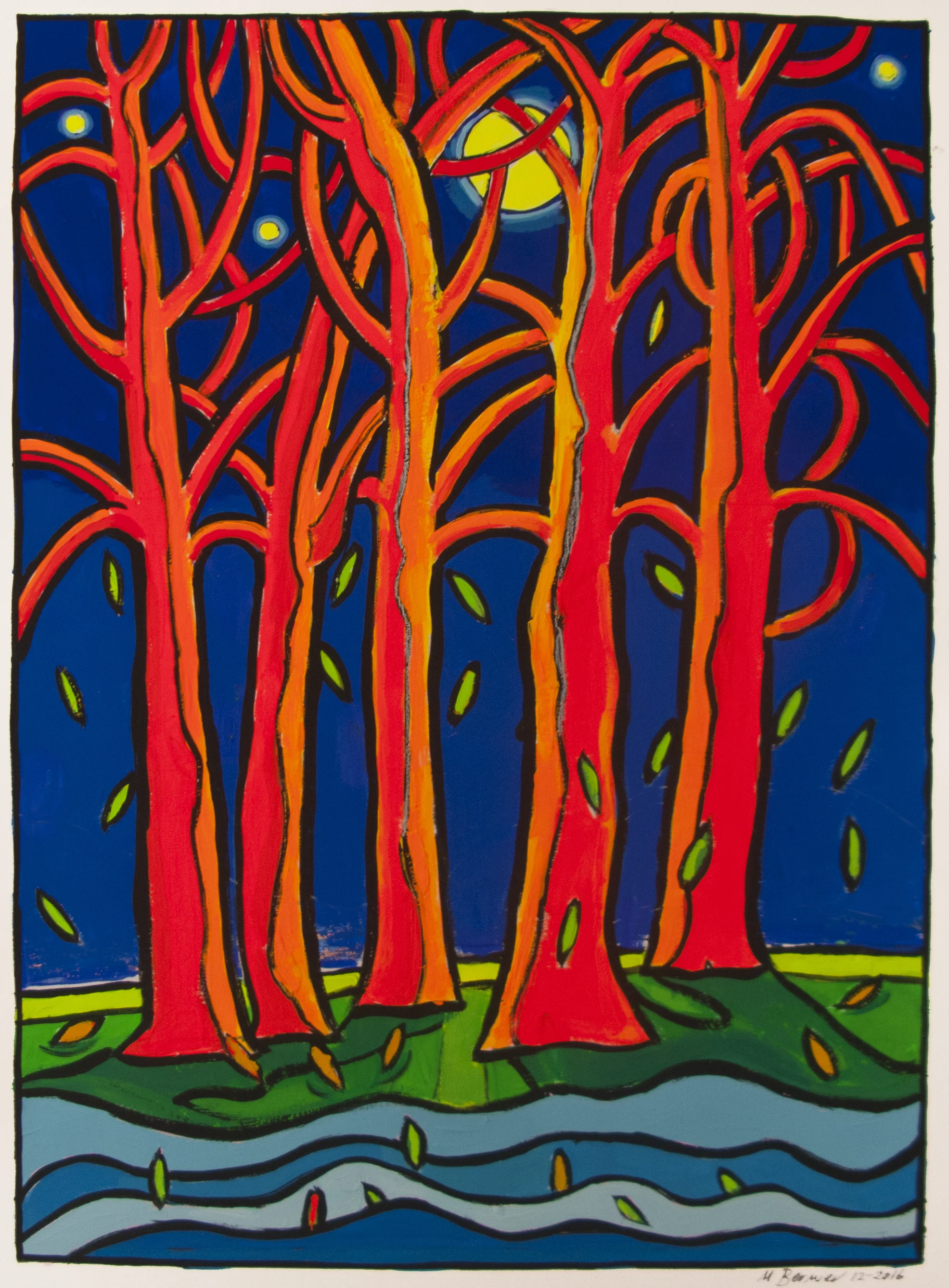 Falling Leaves III, 24 x 18, gouache, 2016