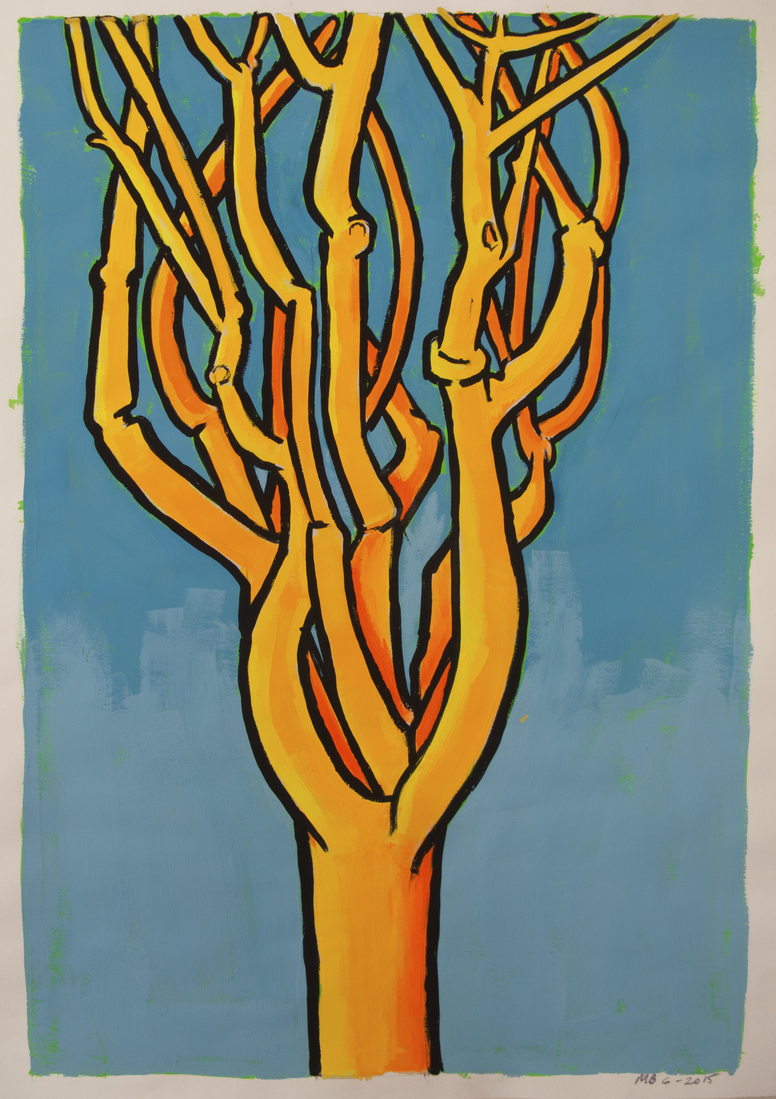    Orange Pine (Blue Sky) ,  24 x 19 inches, gouache, 2016 