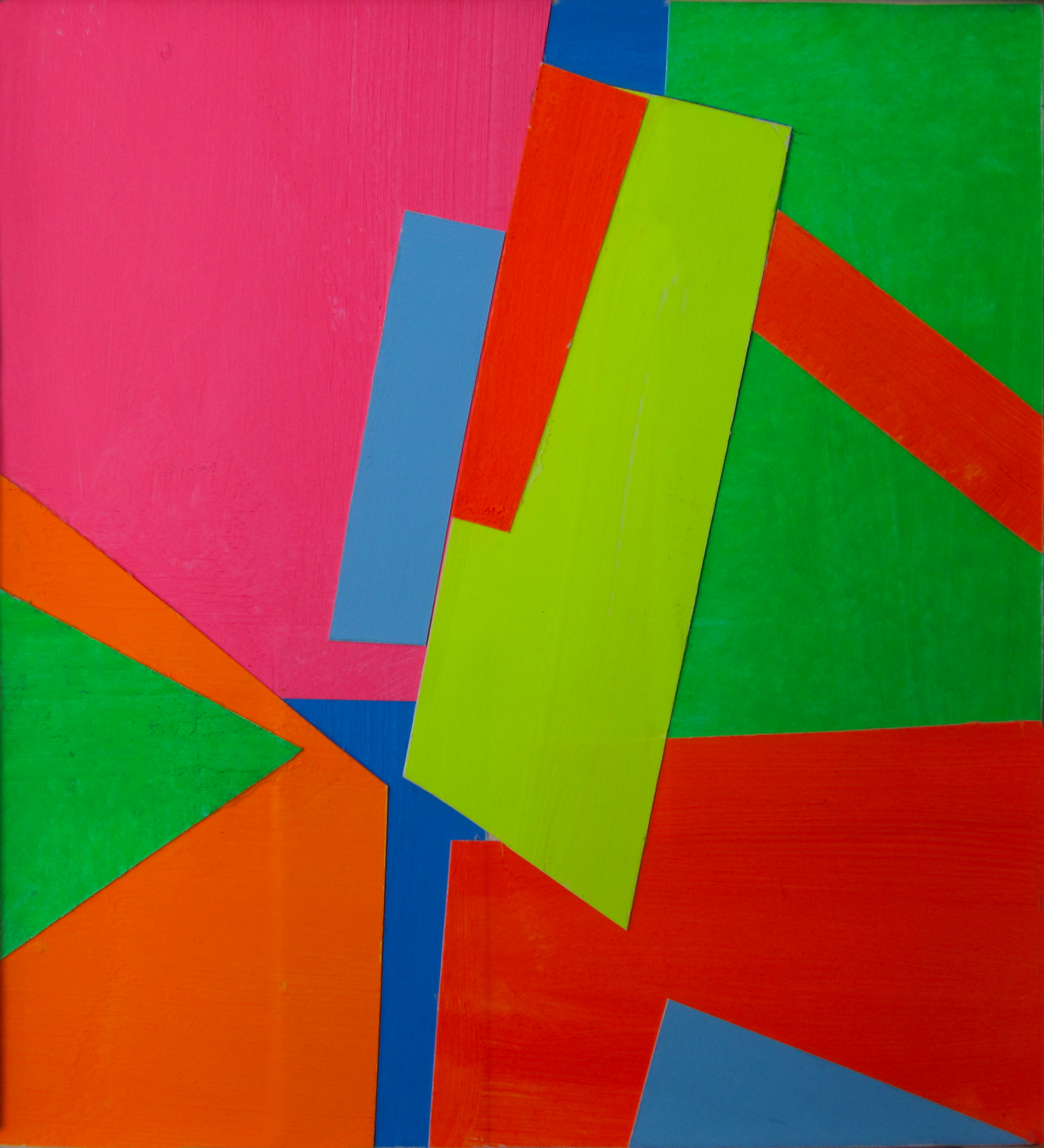    Cutout (pink, blue, yellow, green, red),   gouache lumi colors, 5 1/4 x 6 in, 2016 