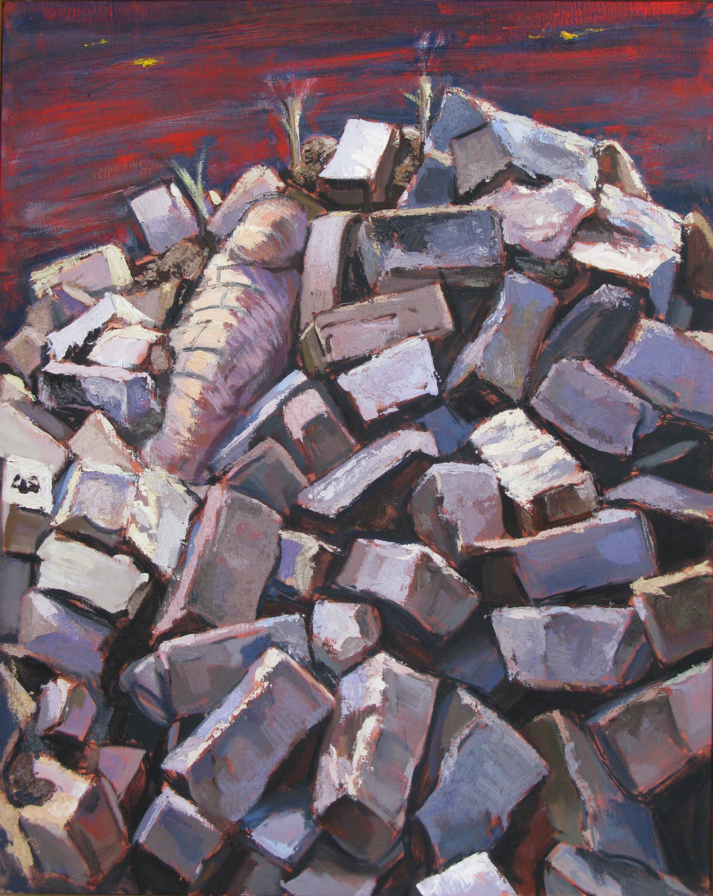 Brick Pile, oil & sand on canvas, 18 x 24 inches, 2001