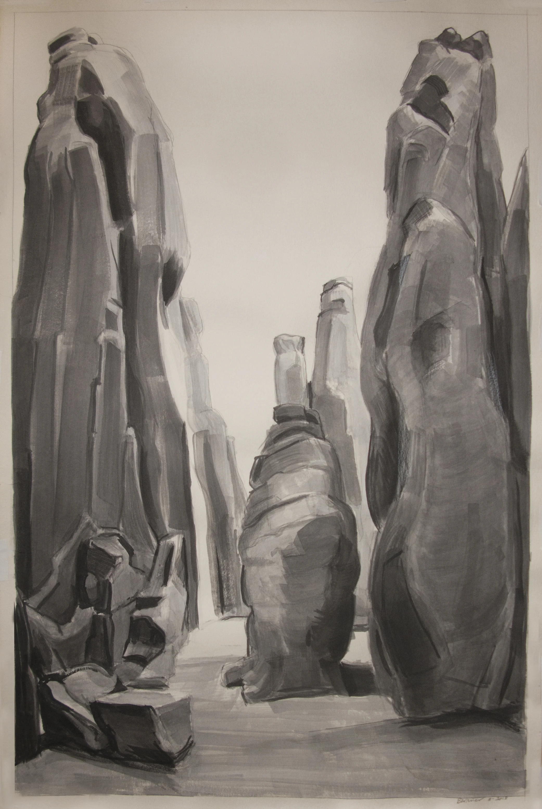 Tall Rocks Arches, ink, 36 x 24 in., 2018