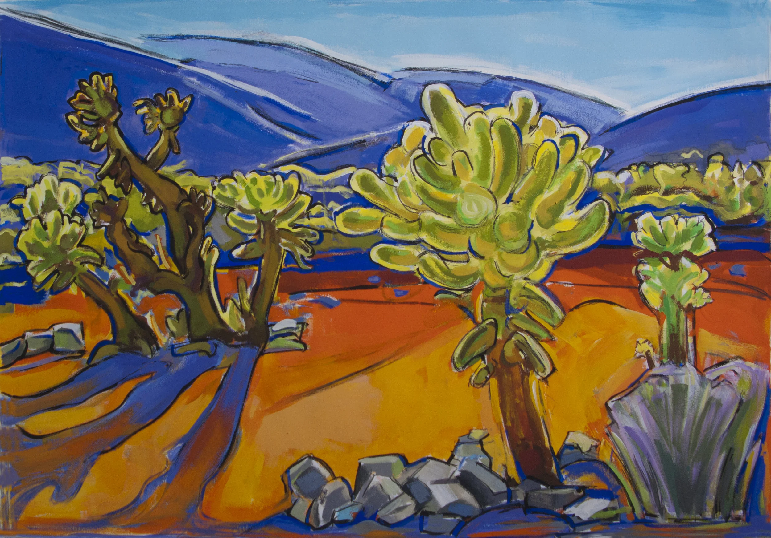 Cholla Cactii Landscape ( Joshua Tree National Park), gouache, 22 x 20 in., 2018