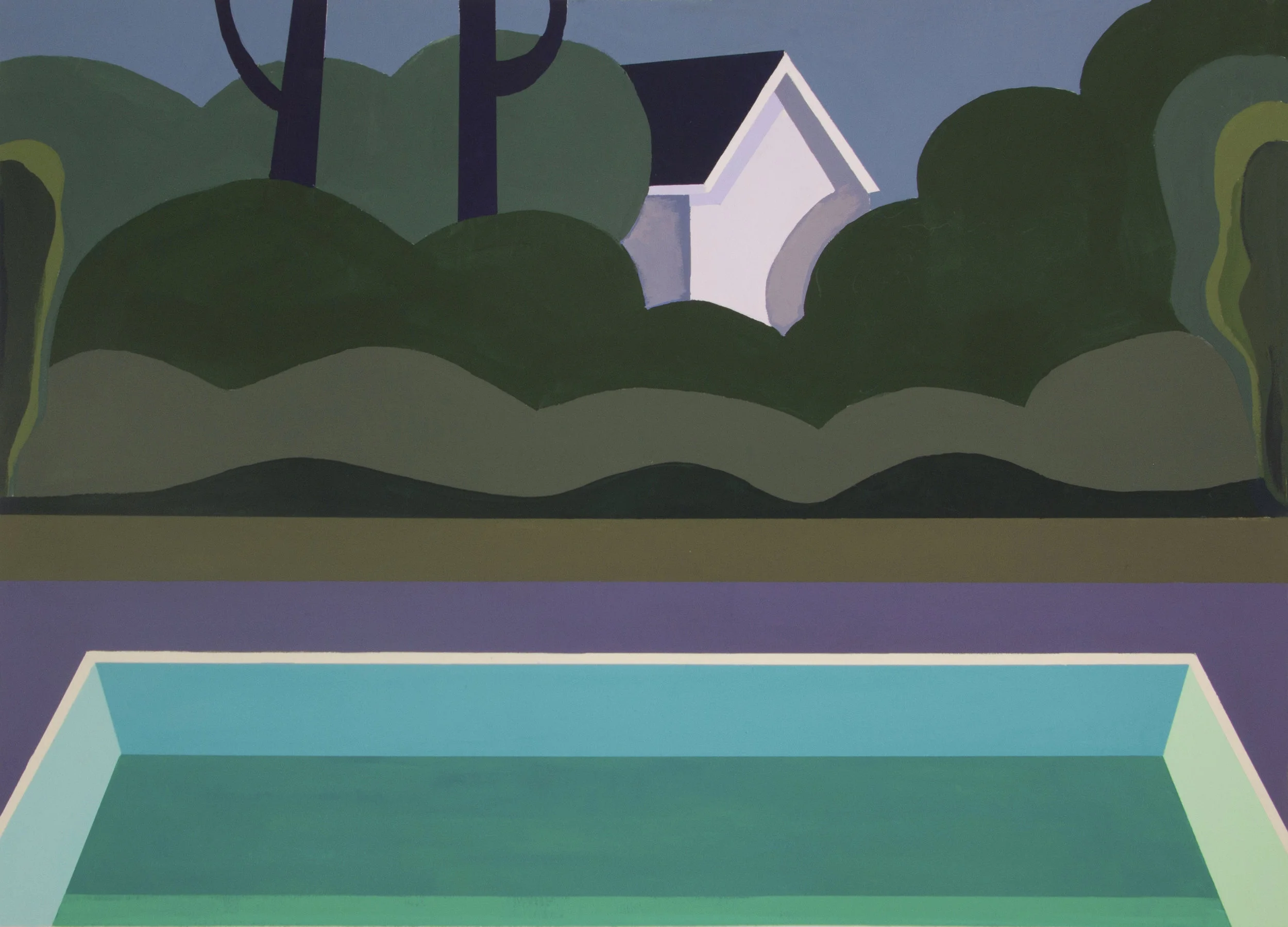 Night Pool V, gouache, 22 x 30 in., 2018