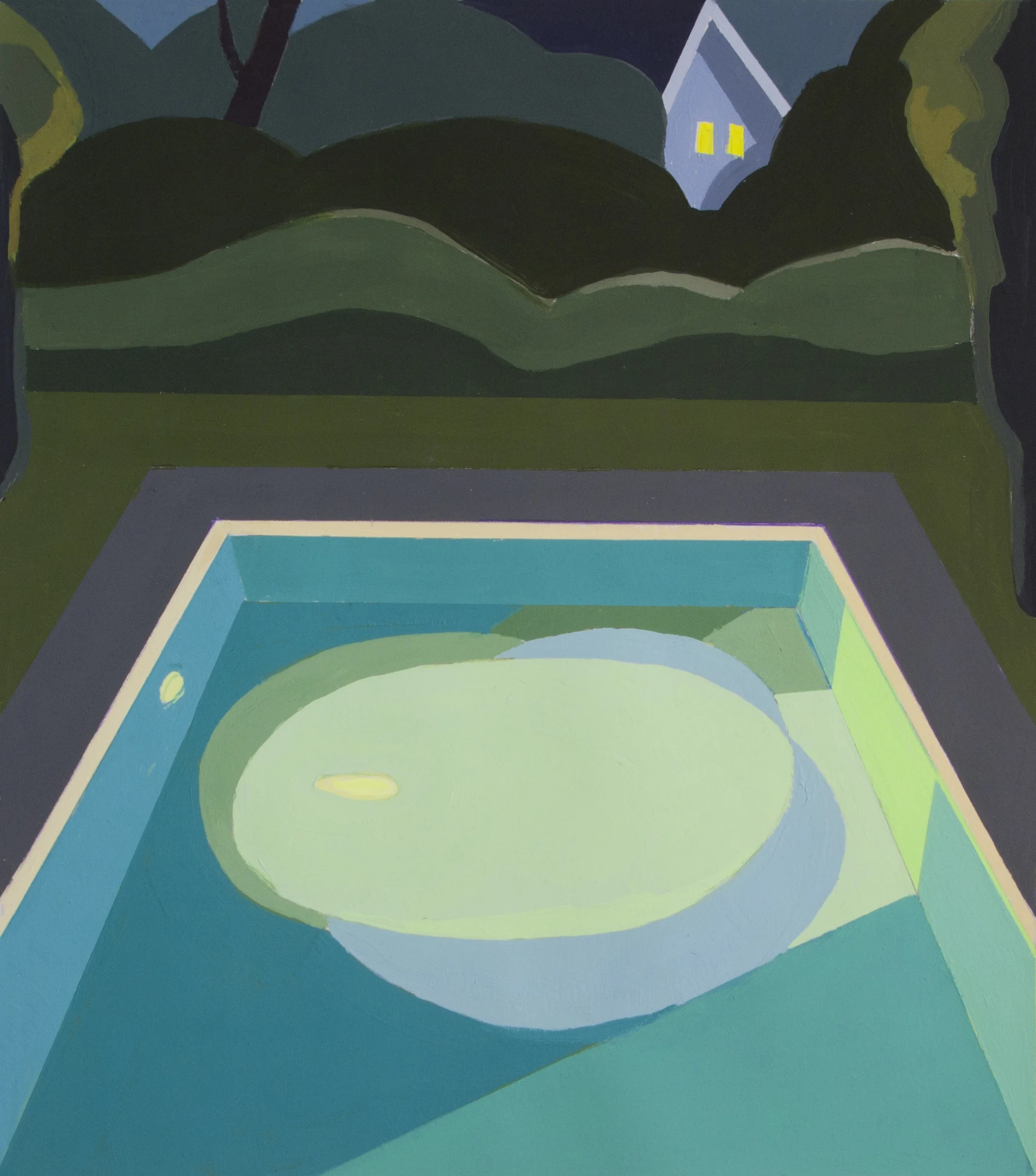 Night Pool II, gouache, 17 x 14 in., 2018