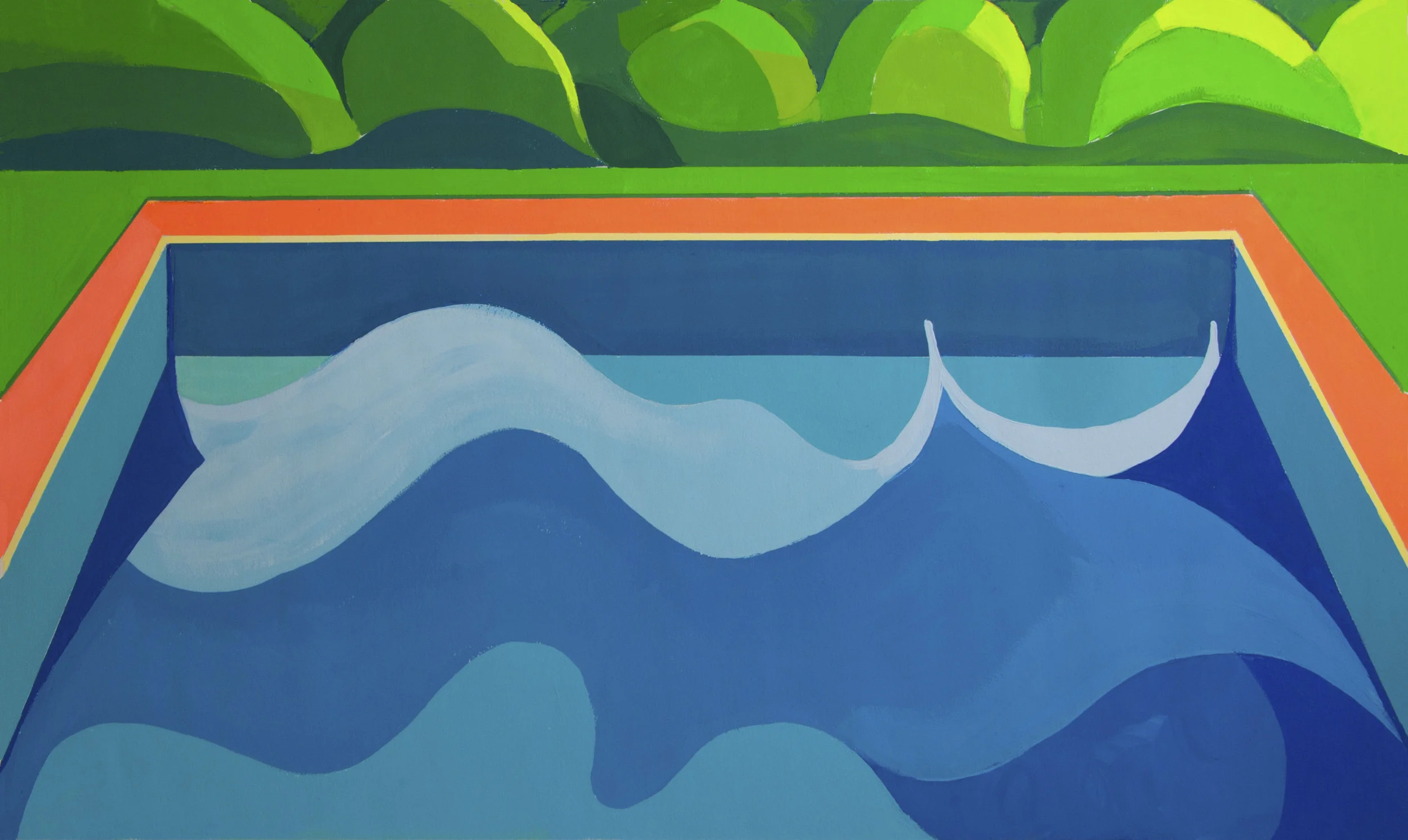 Big Wave in Pool, gouache, 26 x 42 in., 2018