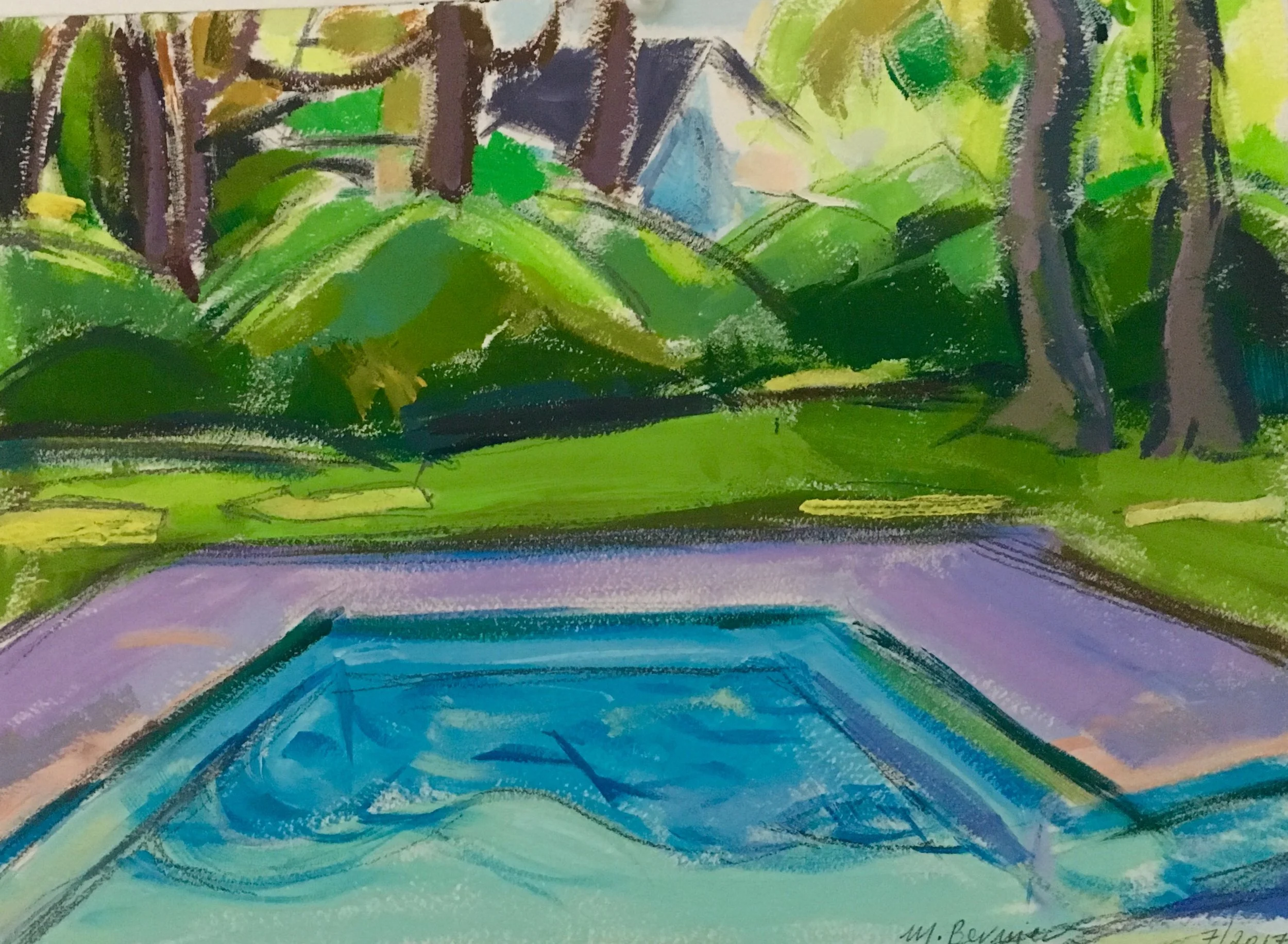 Pool Study I, gouache, 9 x 12 in., 2017