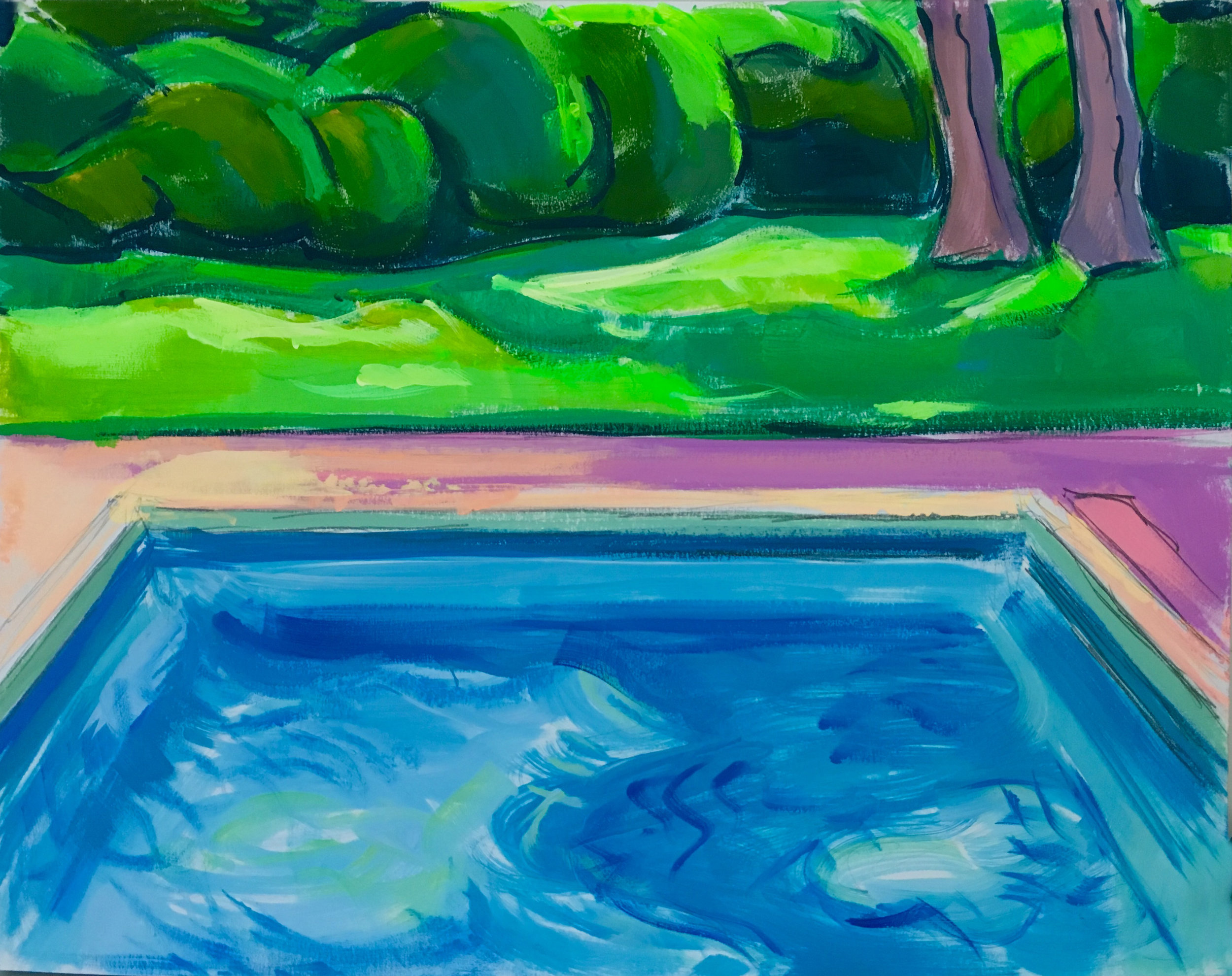    Pool Study III,   gouache, 11 x 14 in., 2017   