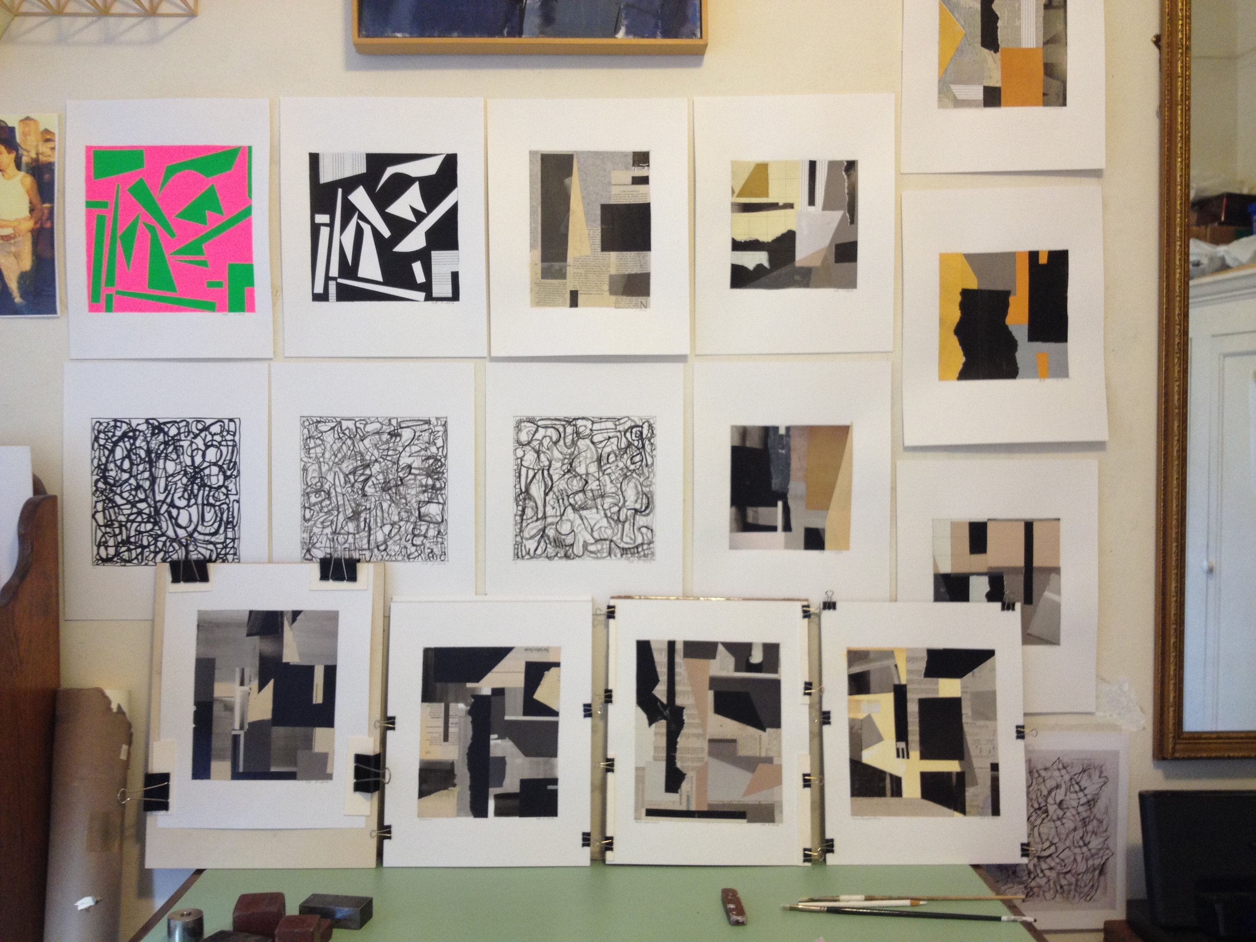   Studio wall with collages  