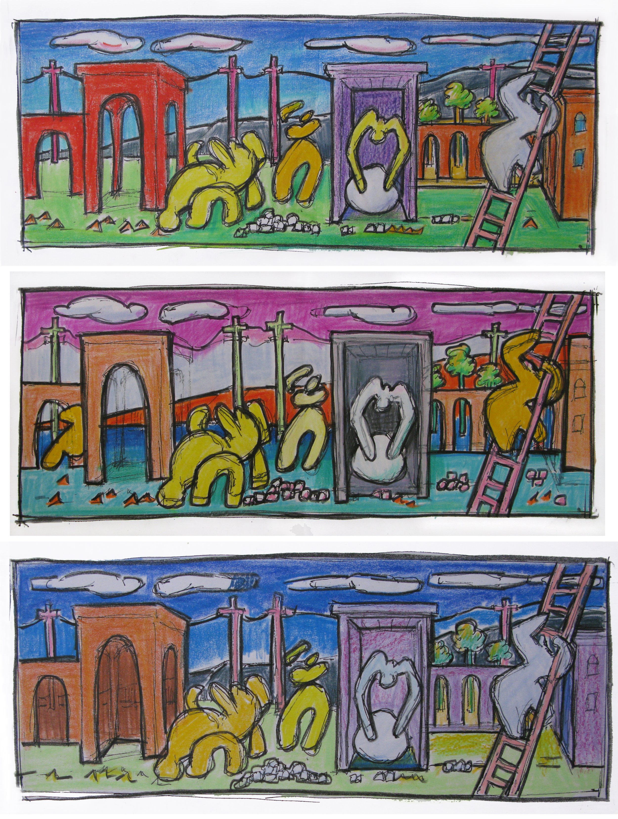    Capta Luna,   three studies, colored pencil, 2015 