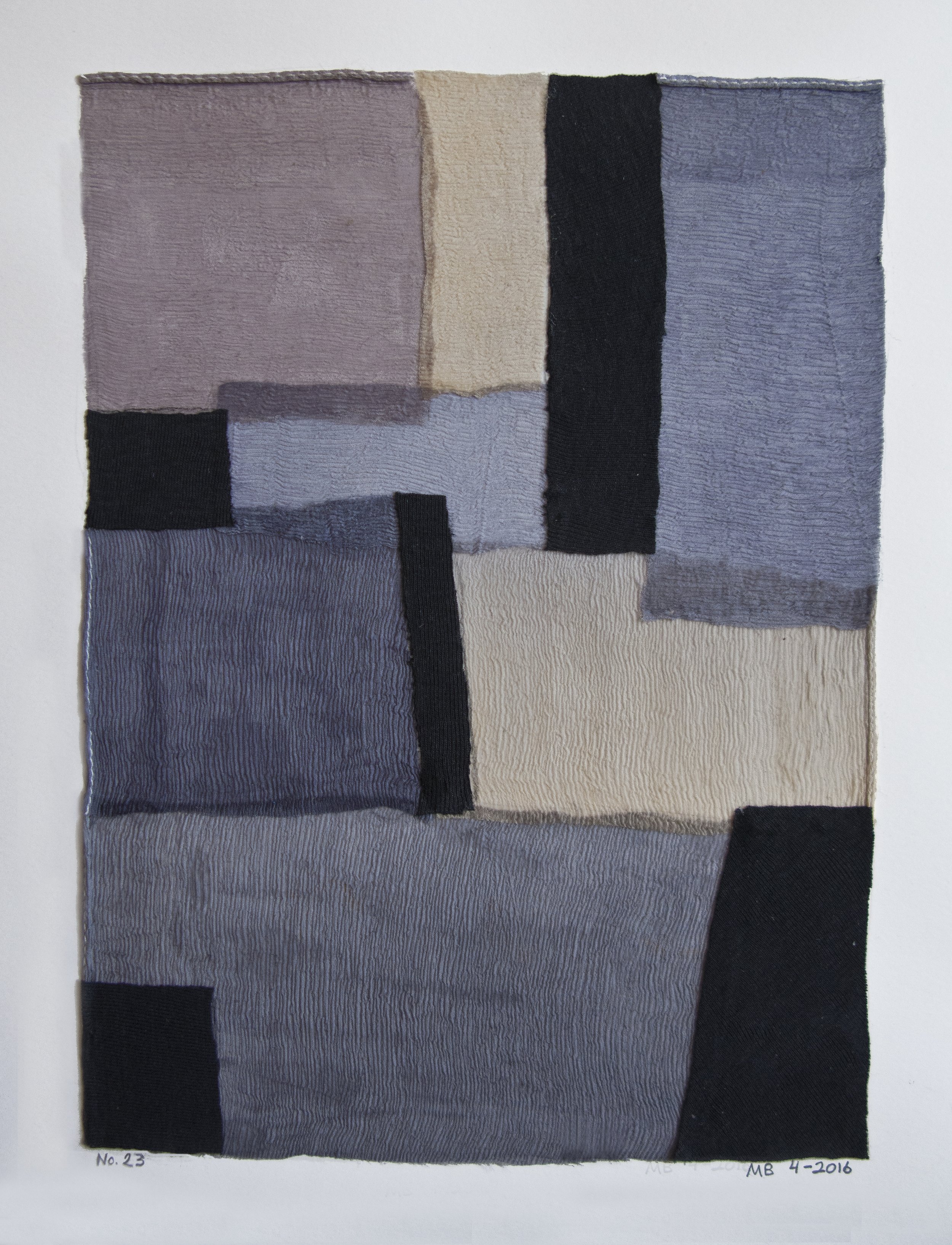    Collage #23,   silk chiffon, cotton on 14 x 11 in. acid free paper, 2016  