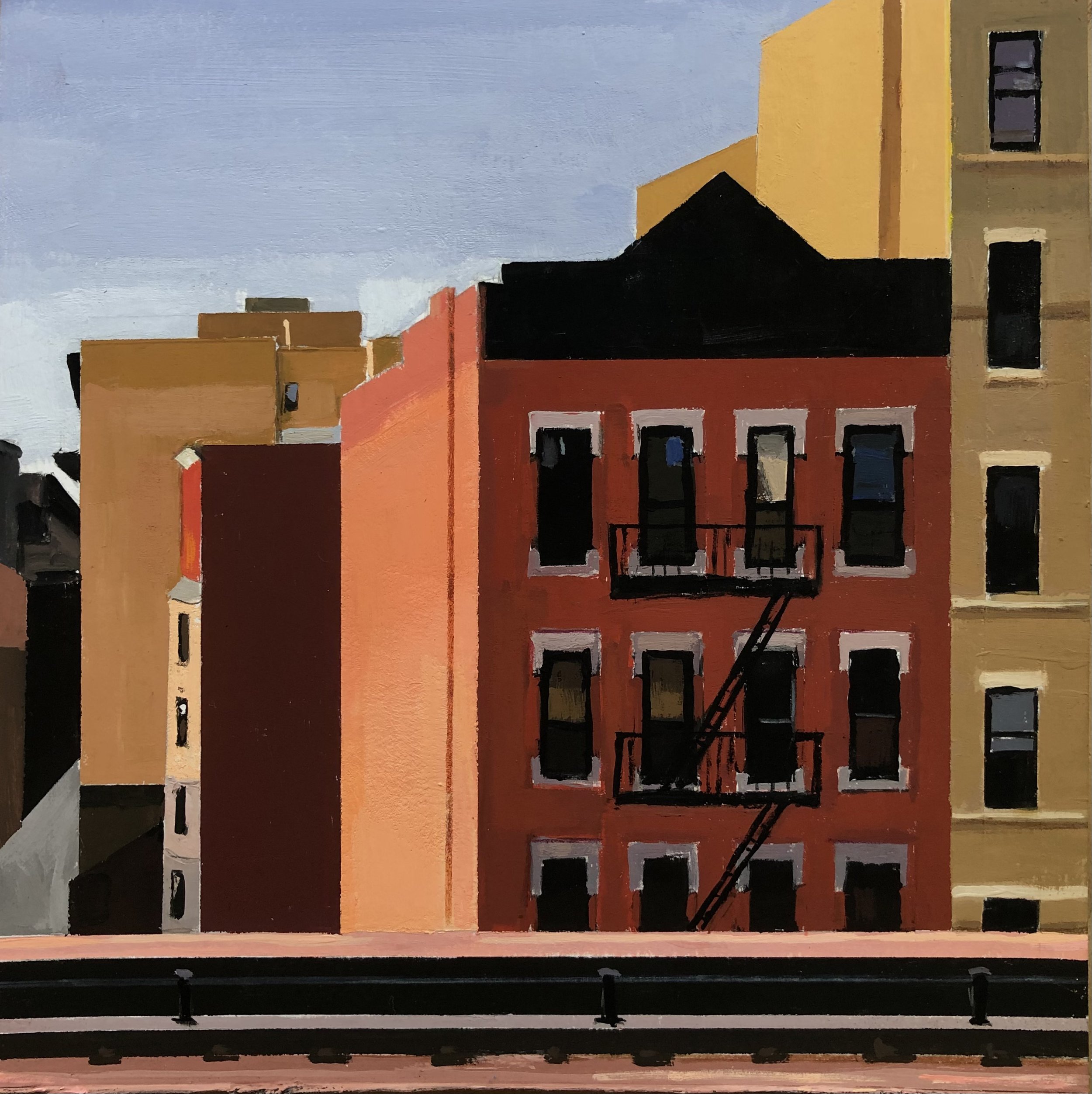    East Harlem Buildings from Metro North Train,   gouache, 8 x 8 in, 2022   