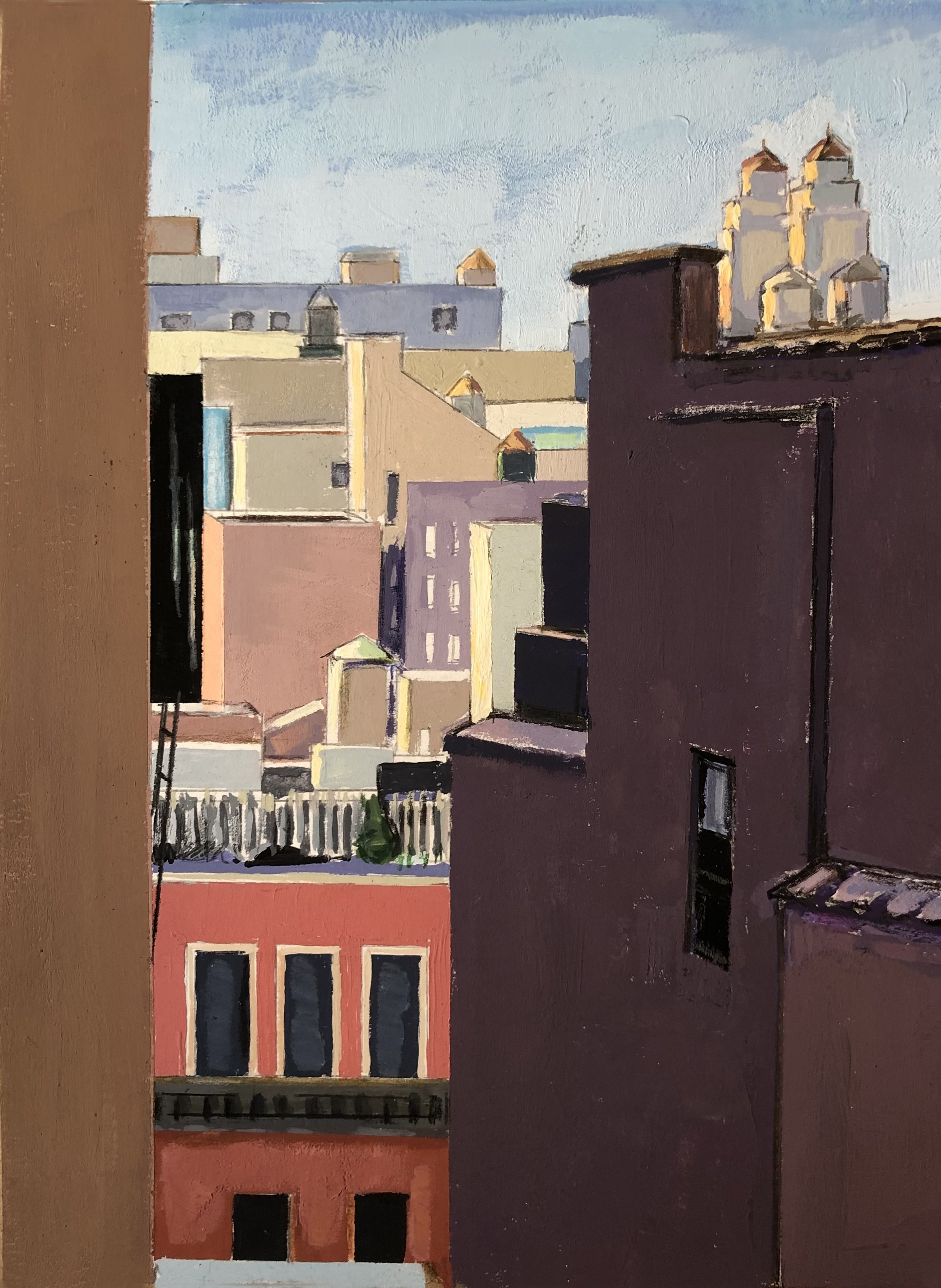    Rooftops Through the Alley (UWS),   gouache, 8 x 6 in, 2022   