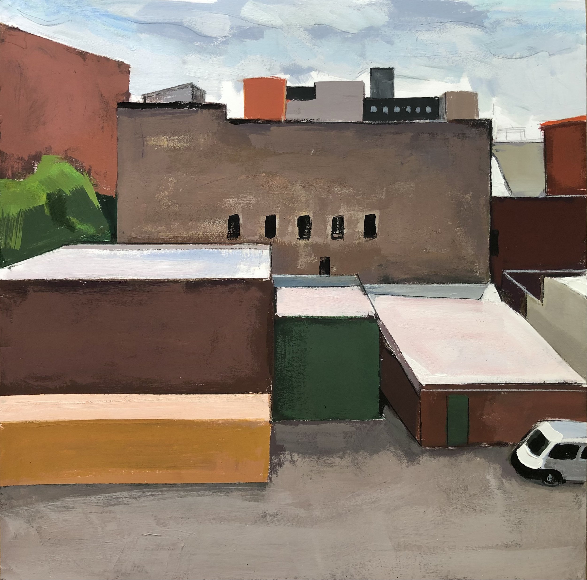    East Harlem Construction Lot with Rooftops II,   gouache, 12 x 12 in, 2022                       