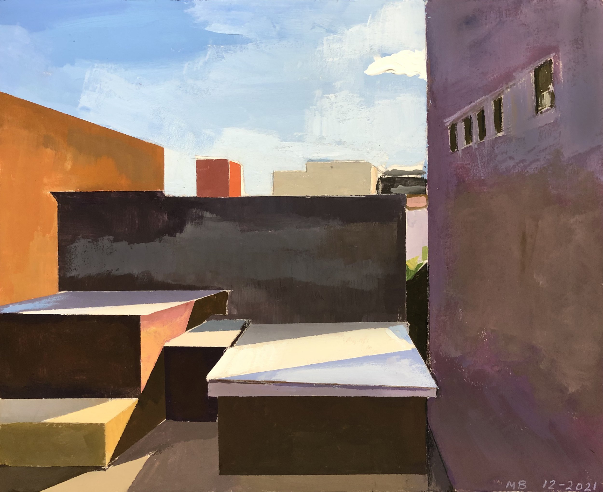    Rooftops from Metro North (Looking East)  I,   gouache,                                      8 5/8 x 10 5/8 in, 2021   