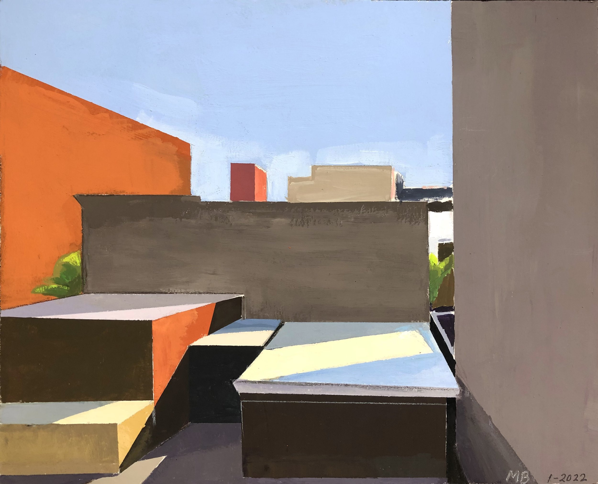    East Harlem Rooftops from the Train II,   gouache,                                      8 5/8 x 10 5/8 in, 2022   