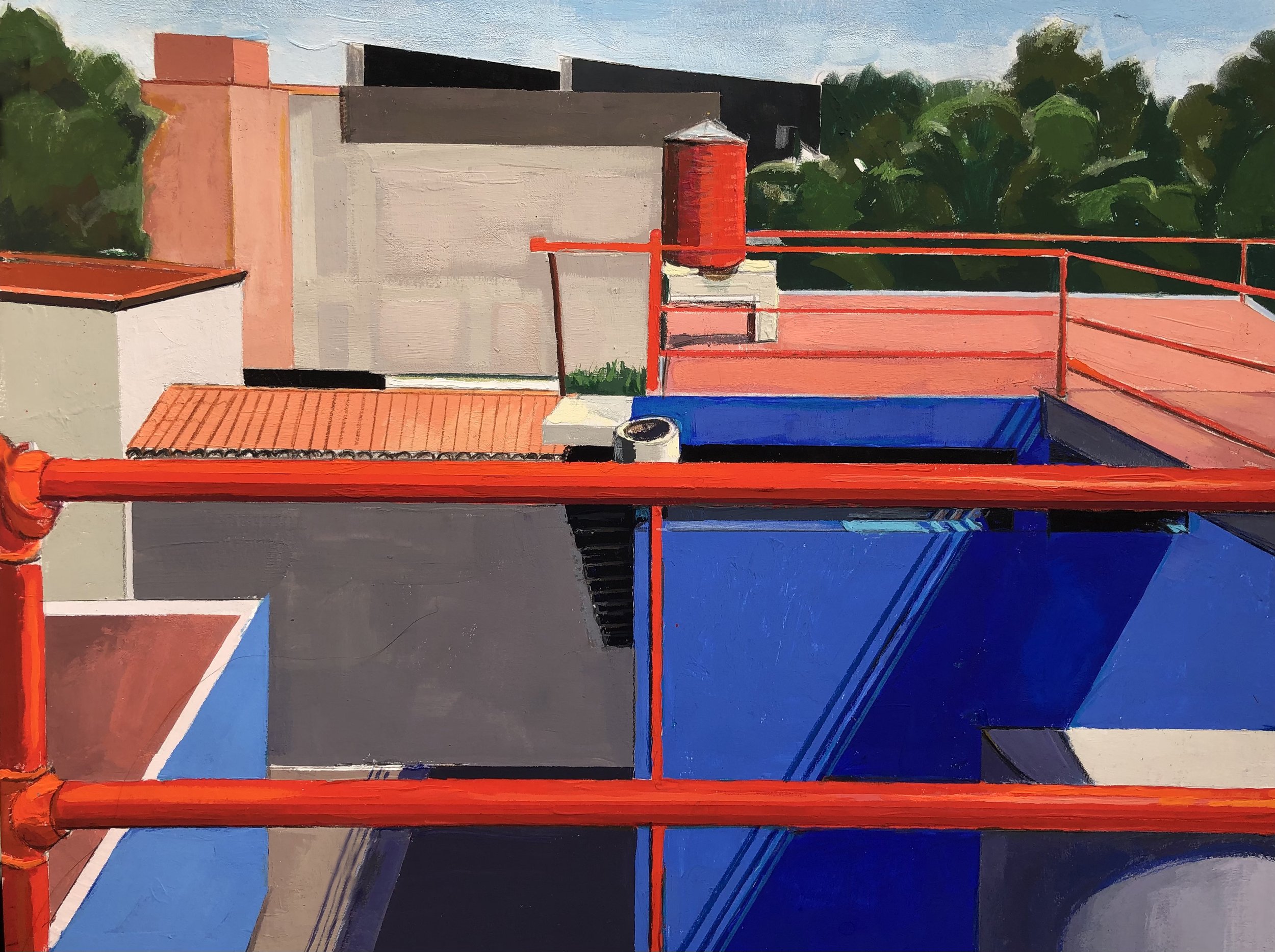    Rooftop View of Frida Kahlo Studio (Mexico City),   gouache, 10 3/4 x 14 in, 2023   