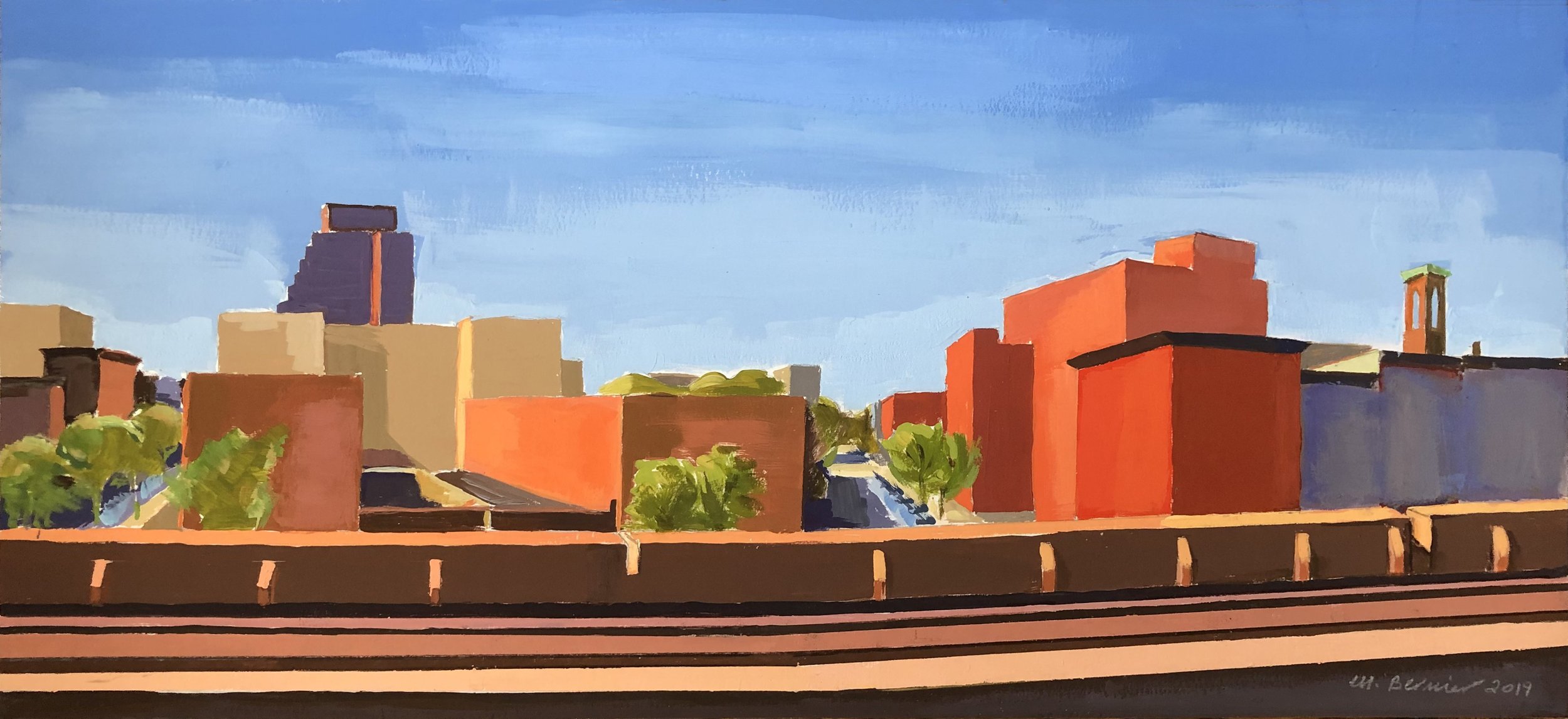    East Harlem From the Train V,   gouache, 9 3/4 x 21 in, 2019   