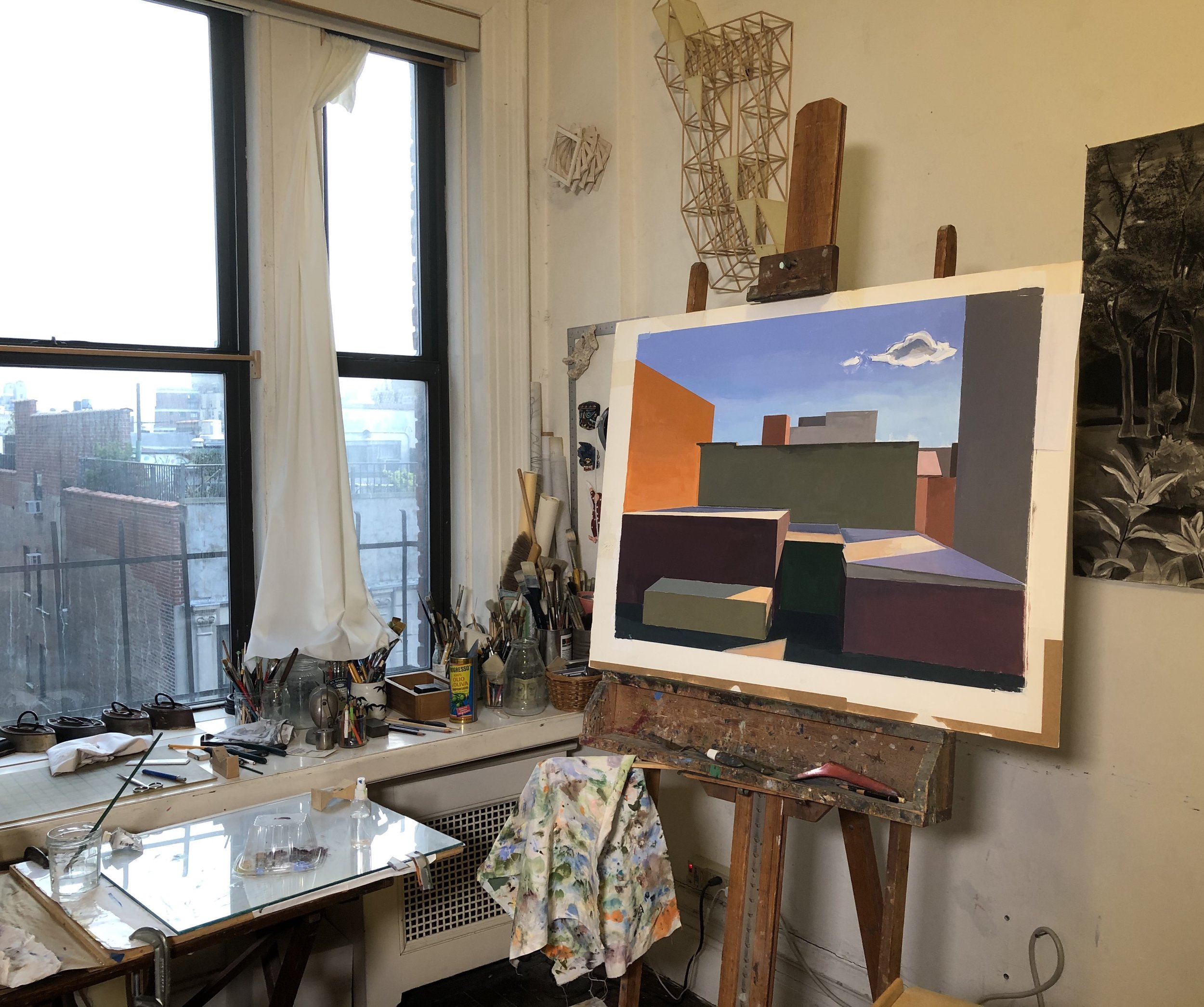   Studio with "East Harlem Rooftops" in progress, 2020    