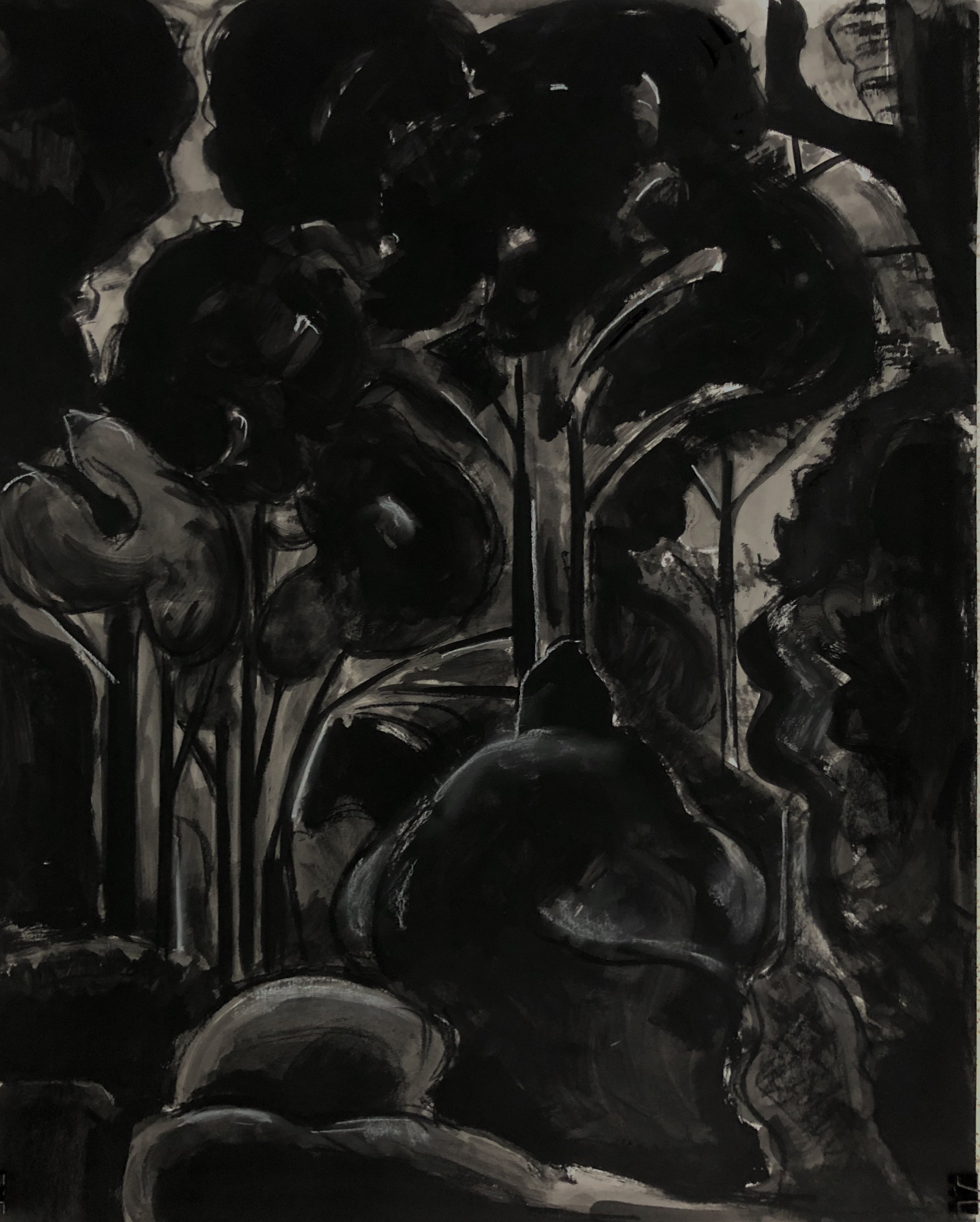    Dark Woods III,   ink and charcoal, 24 x 19 in, 2020 