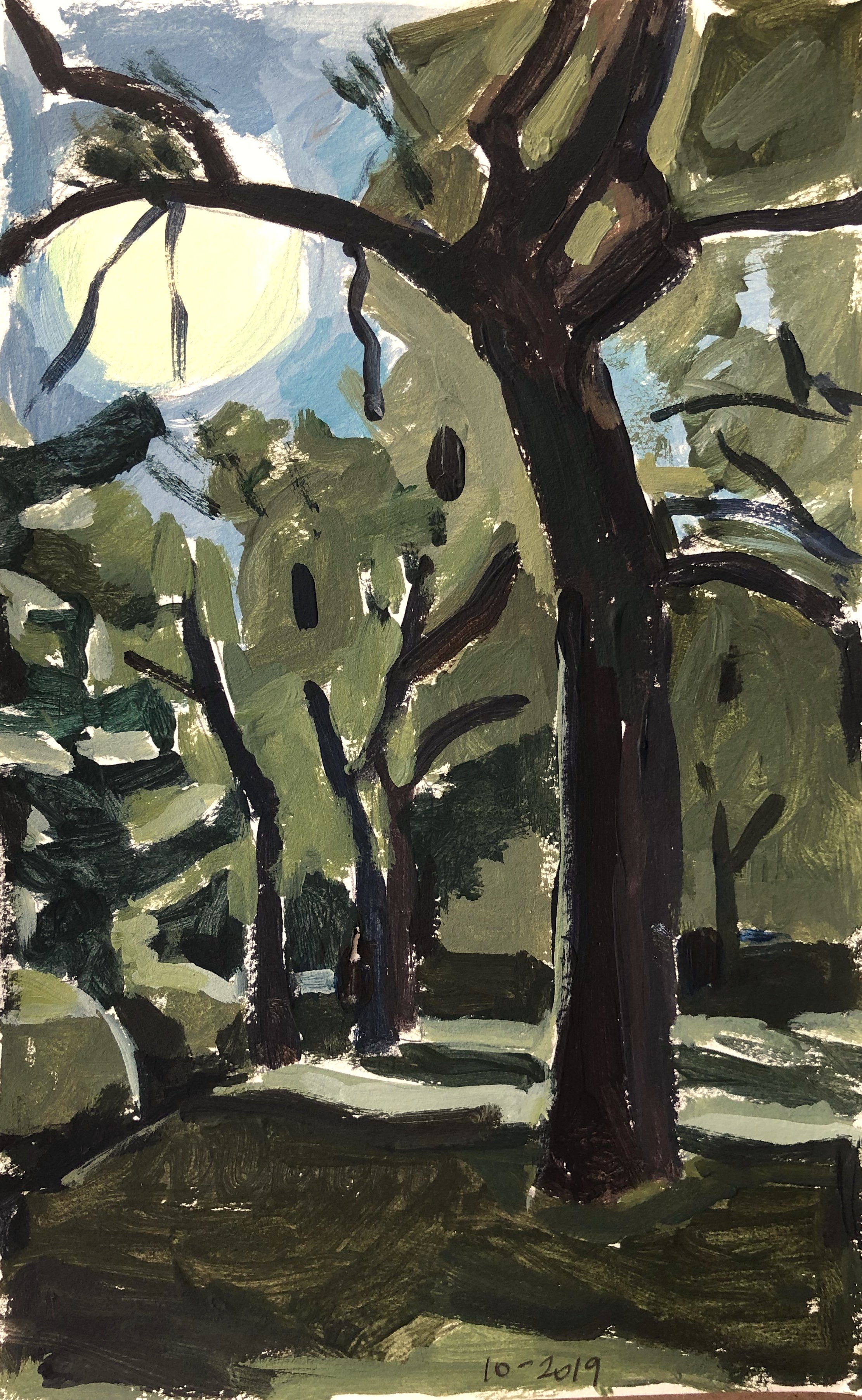    Night Maple with Moon   sketch, gouache, 2019 