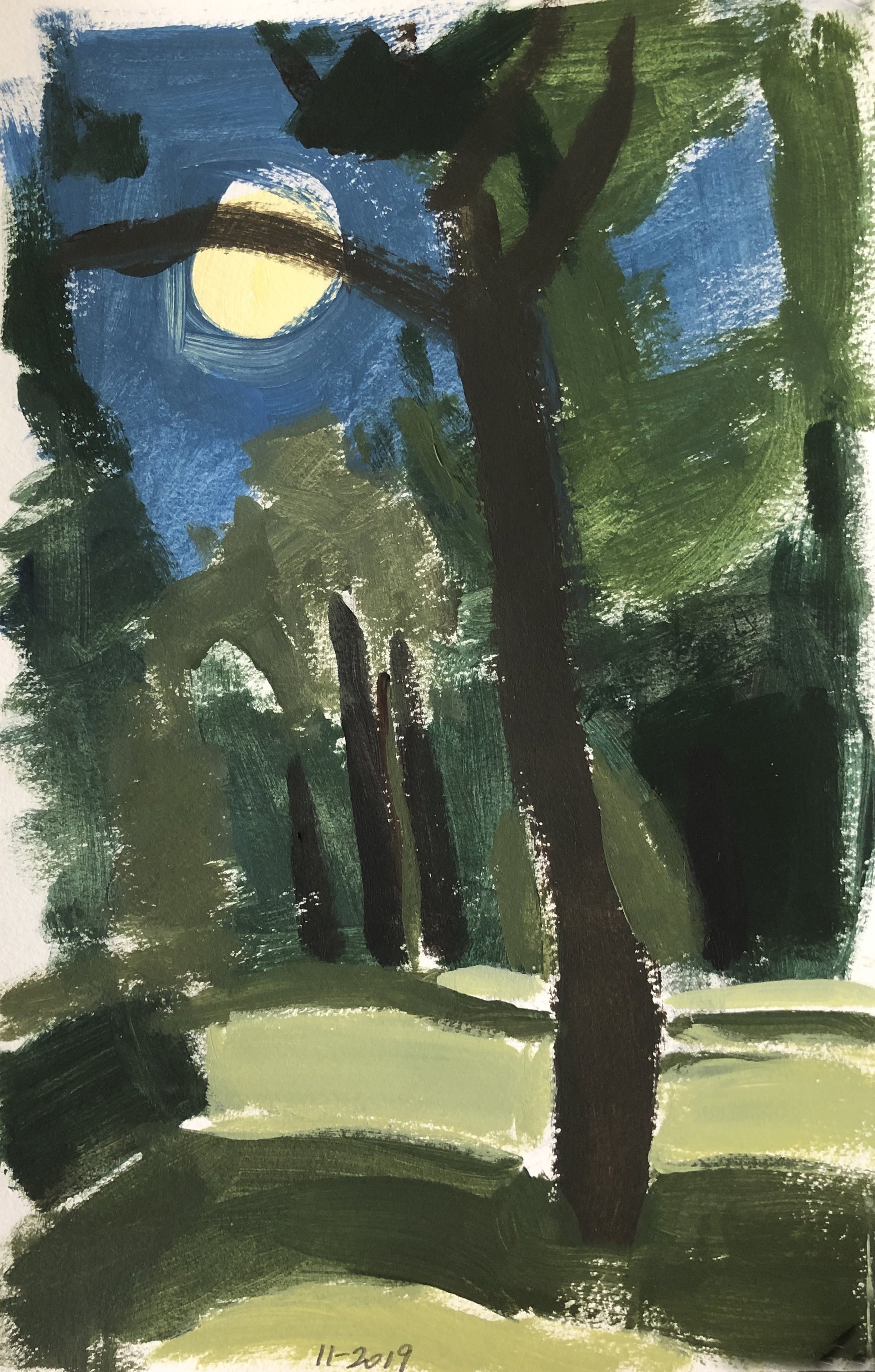    Night Maple with Moon   sketch, gouache, 2019 