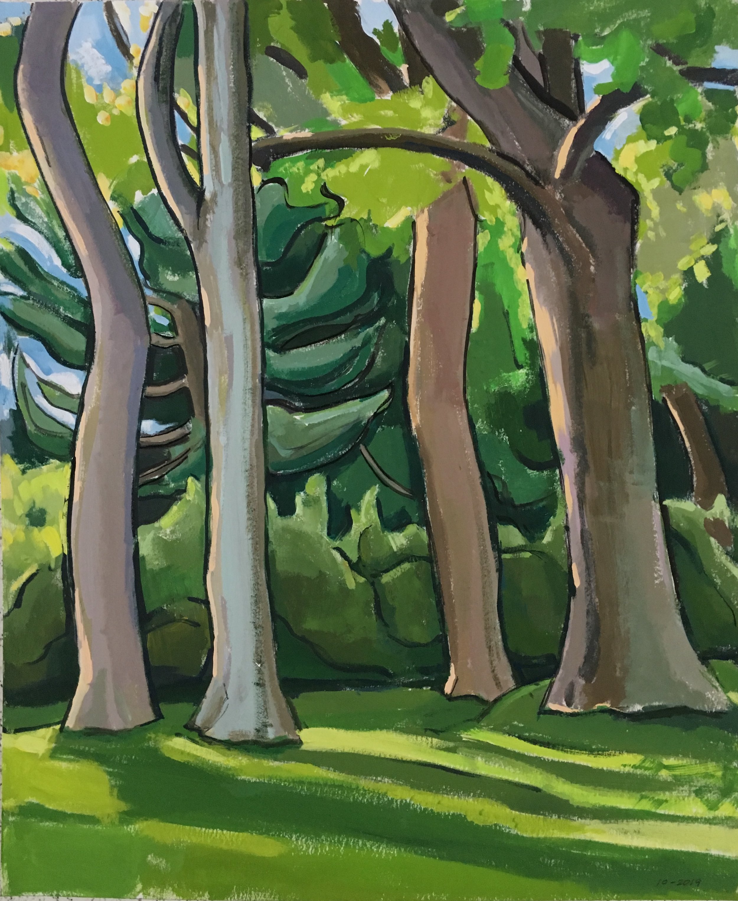    Backyard Trees,   gouache, 2019 