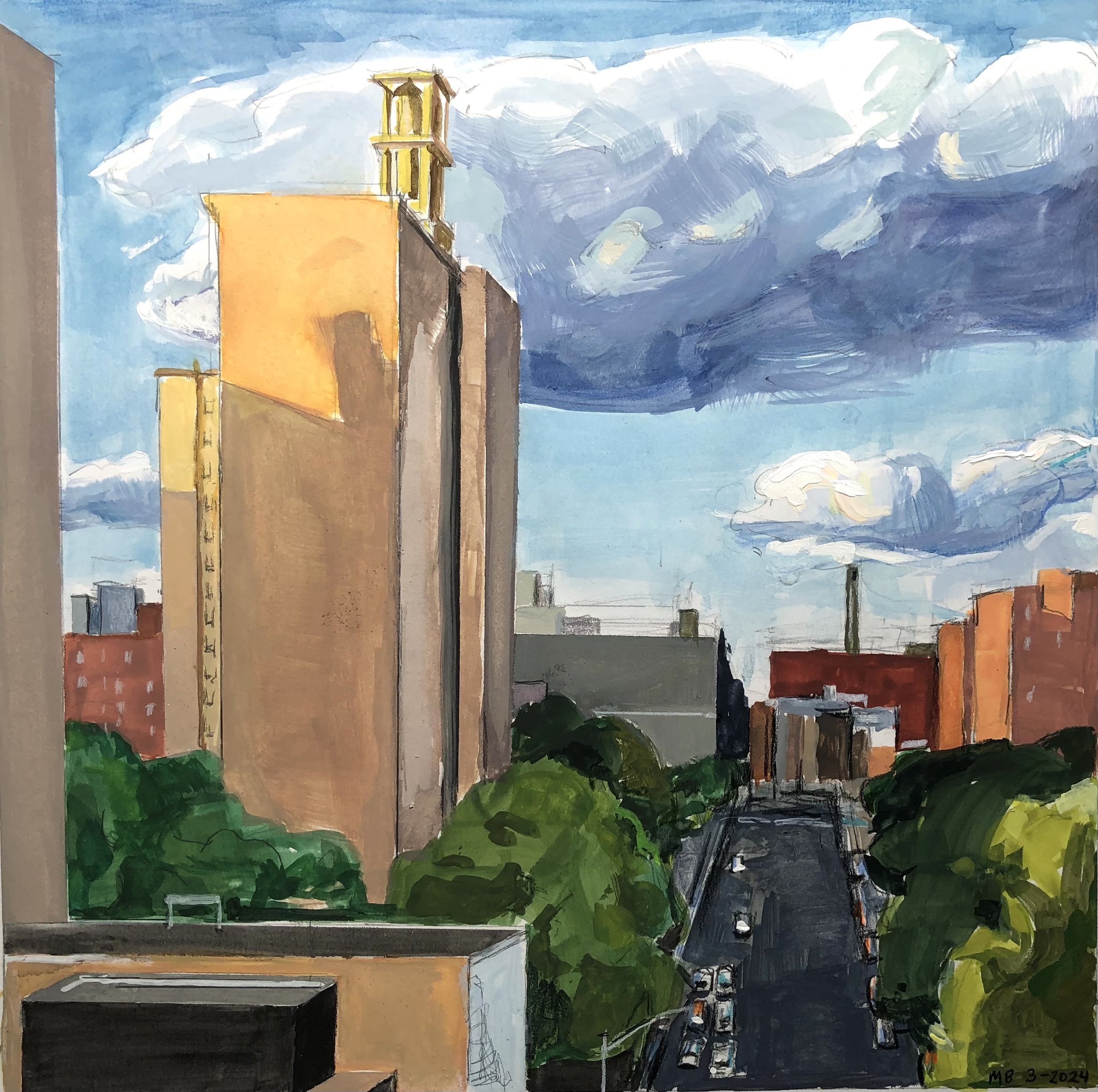    View from the Williamsburg Bridge Ramp,    Japanese watercolor, 10 ⅞ x 10 ⅞ in, 2024    