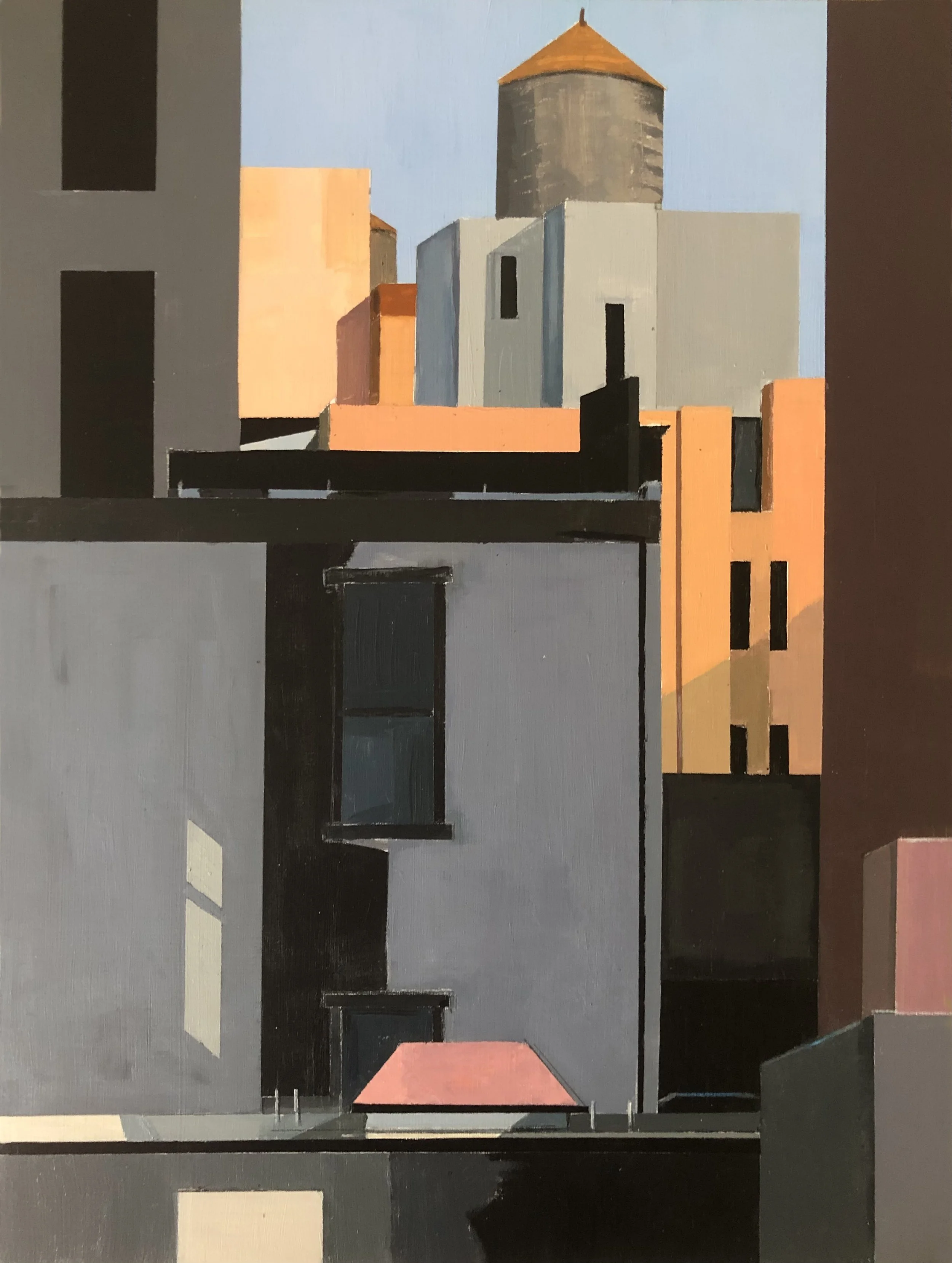    Rooftops at Broadway and 72nd Street  , gouache, 16 × 12 inches, 2024 