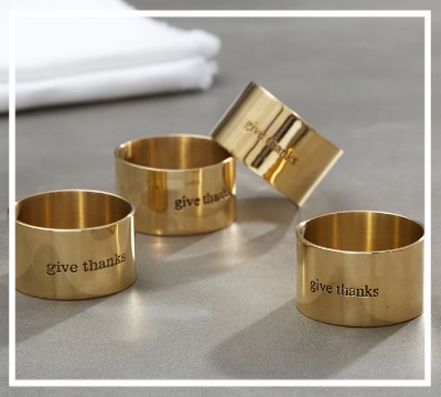 Add a whimsical touch to the dining table with these 'Give Thanks' napkin rings from Pottery Barn Great fall decor and a reminder to be grateful!