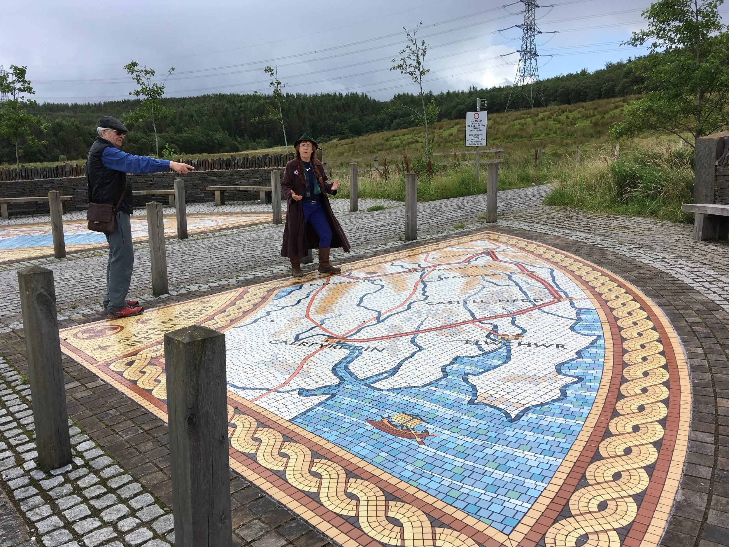 The mosaics and the entrance to Sarn Helen up the hill