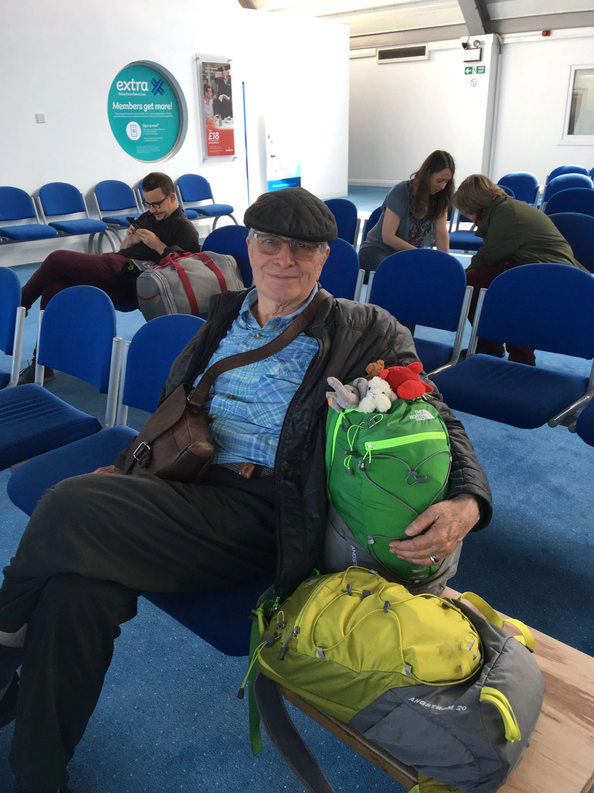 Waiting for the ferry with our fuzzy kid companions.