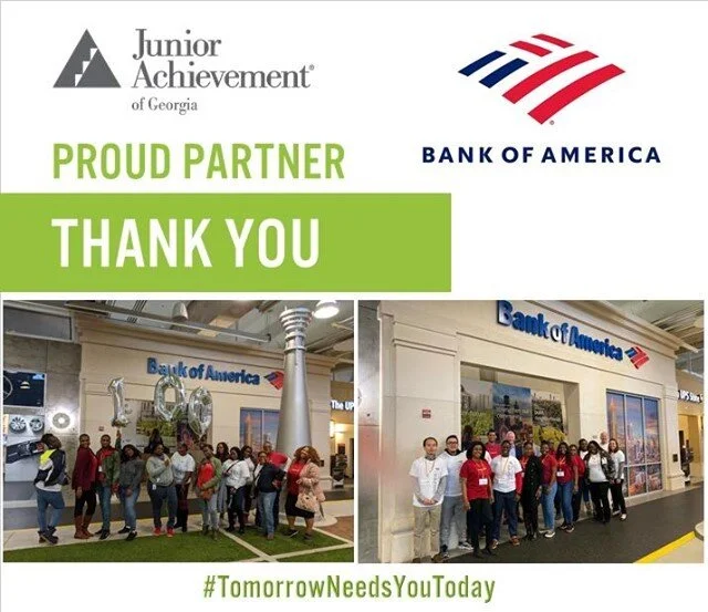 Today&rsquo;s spotlight goes to @bankofamerica ! They are one of our top five investors, provided over 100 volunteers across ALL THREE Junior Achievement of Georgia Discovery Centers last year &amp; has made the JA 100 Club for several years in a row! They've been an active and engaged 3DE ally, with support at multiple 3DE schools in metro Atlanta and Savannah. We thank you!
