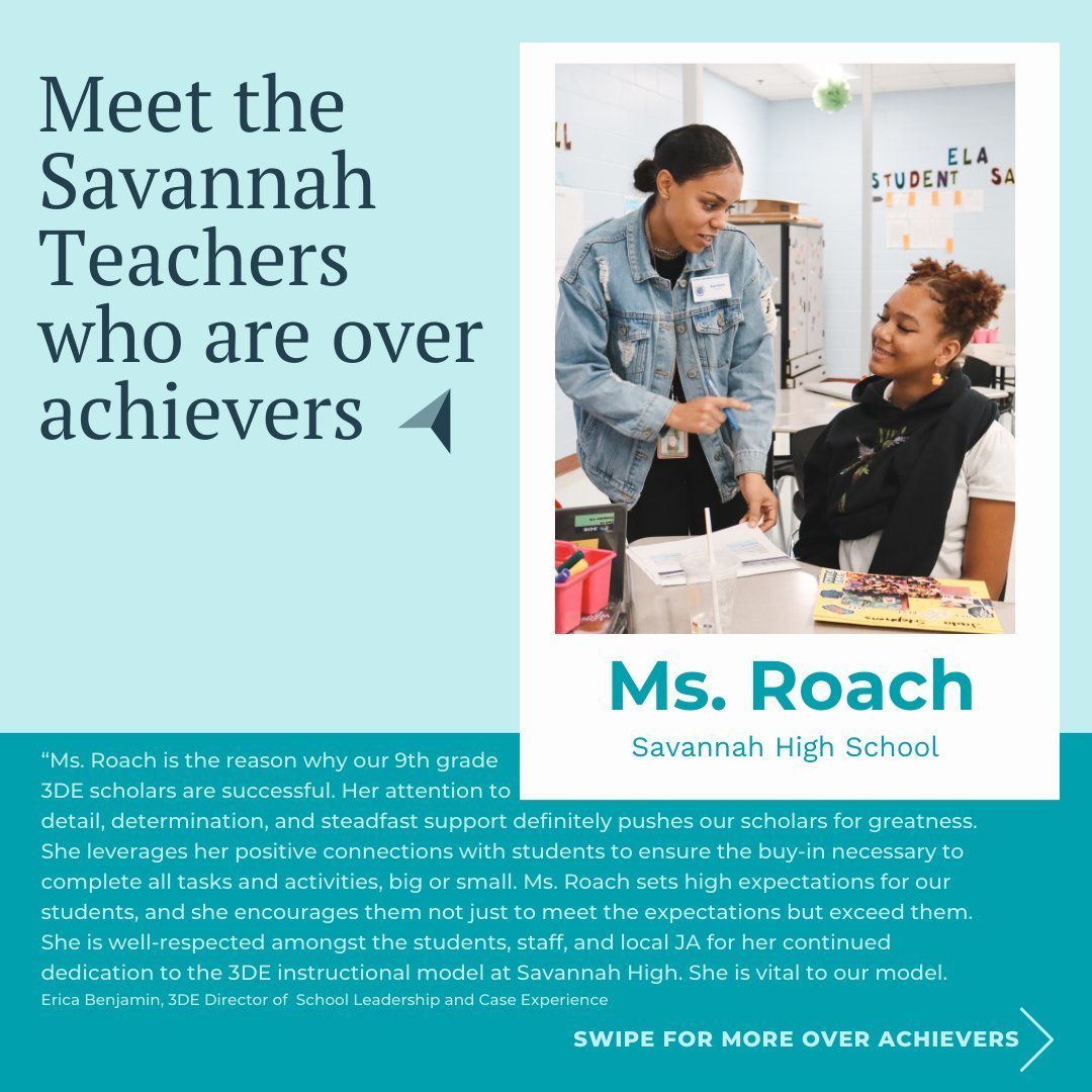 🍎✨ Teacher Appreciation Week Savannah Spotlight ✨📚

Today, we're shining our final spotlight on the incredible educators who are true &quot;Over Achievers&quot; at Junior Achievement of Georgia!

Swipe to learn about the passion behind each teacher