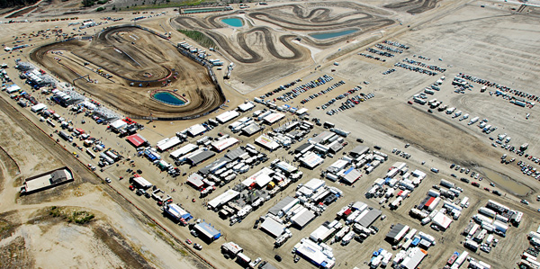 Overhead view of the pits and the 1.5 mile track.