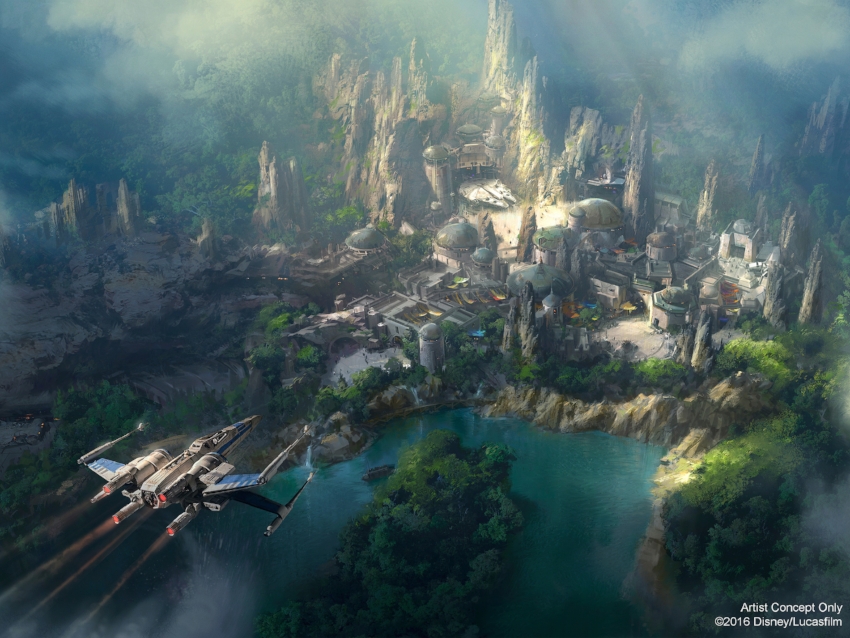 Latest released Star Wars Rendering showing the Falcon and market place as well as the Rivers of America tie in.