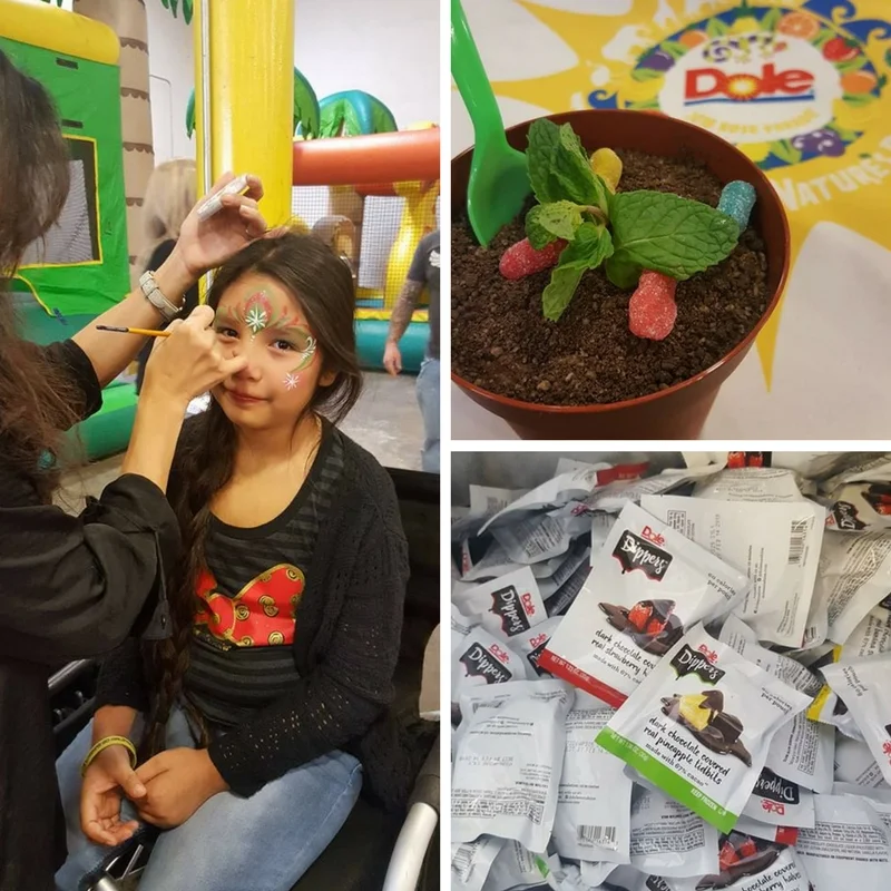 Face Painting, Dole Treats and the cutest Ice Cream pot (cookie crumbs cover the ice cream)